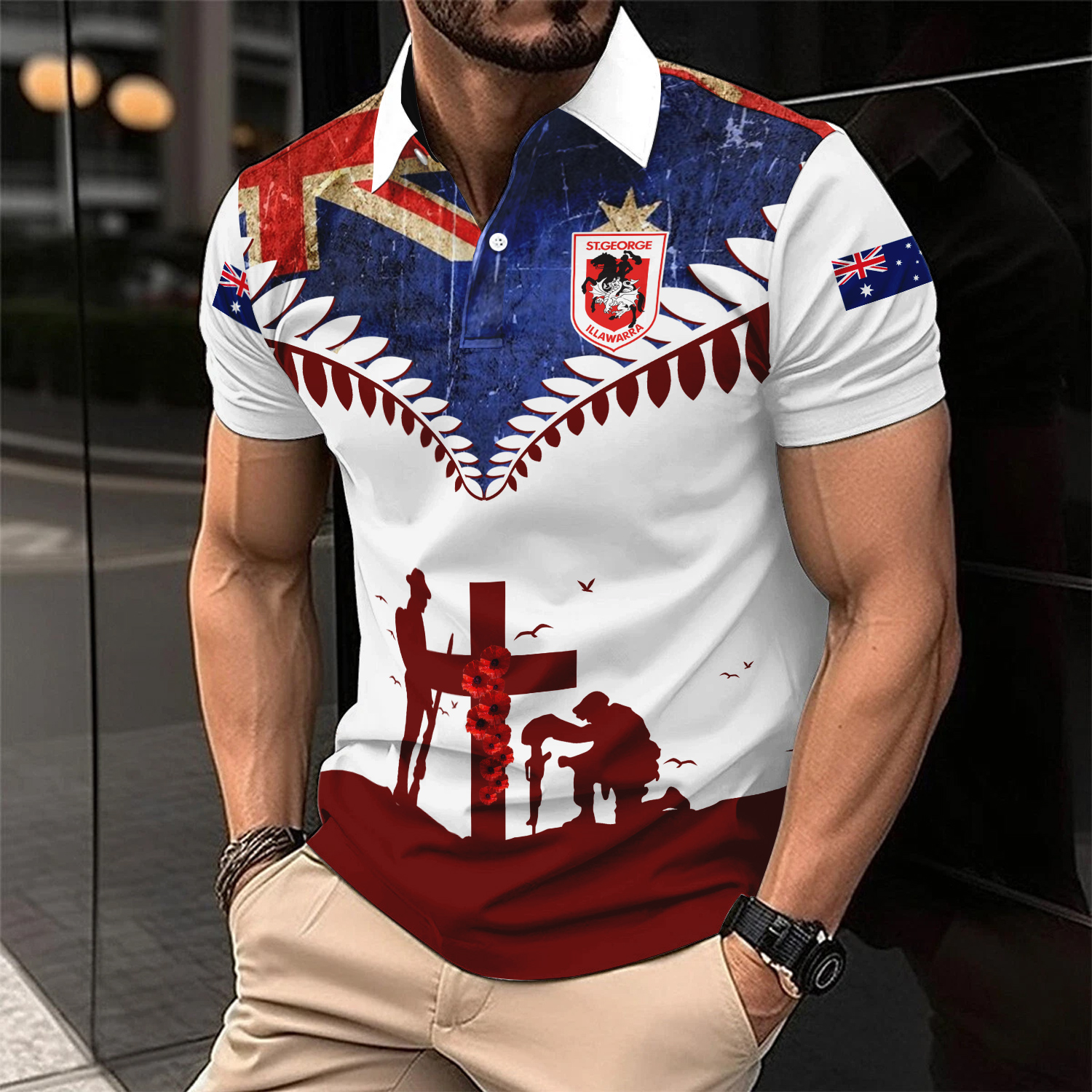 Auspiritmerch St. George Illawarra Dragons x Anzac Day Personalized Polo Shirt Gift For Fans