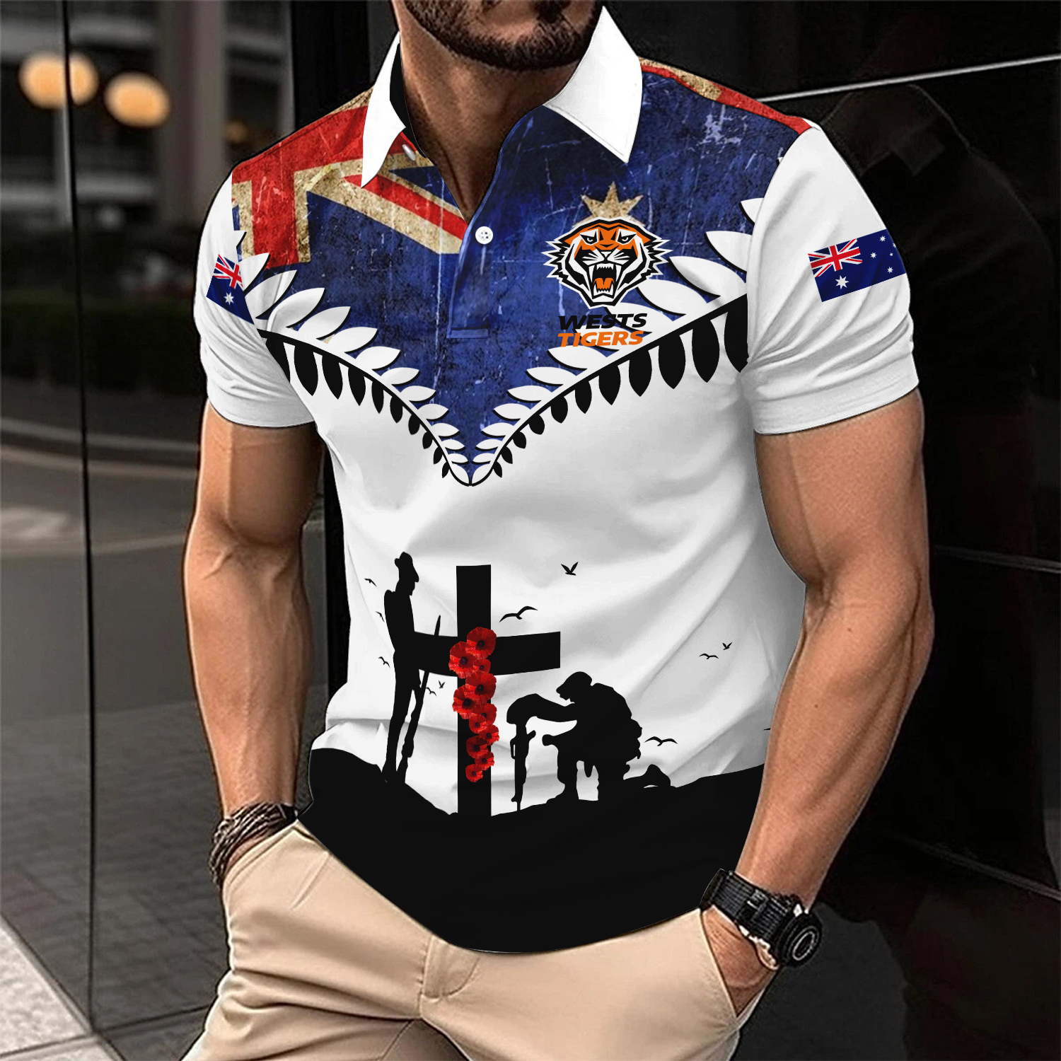 Auspiritmerch Wests Tigers x Anzac Day Personalized Polo Shirt Gift For Fans