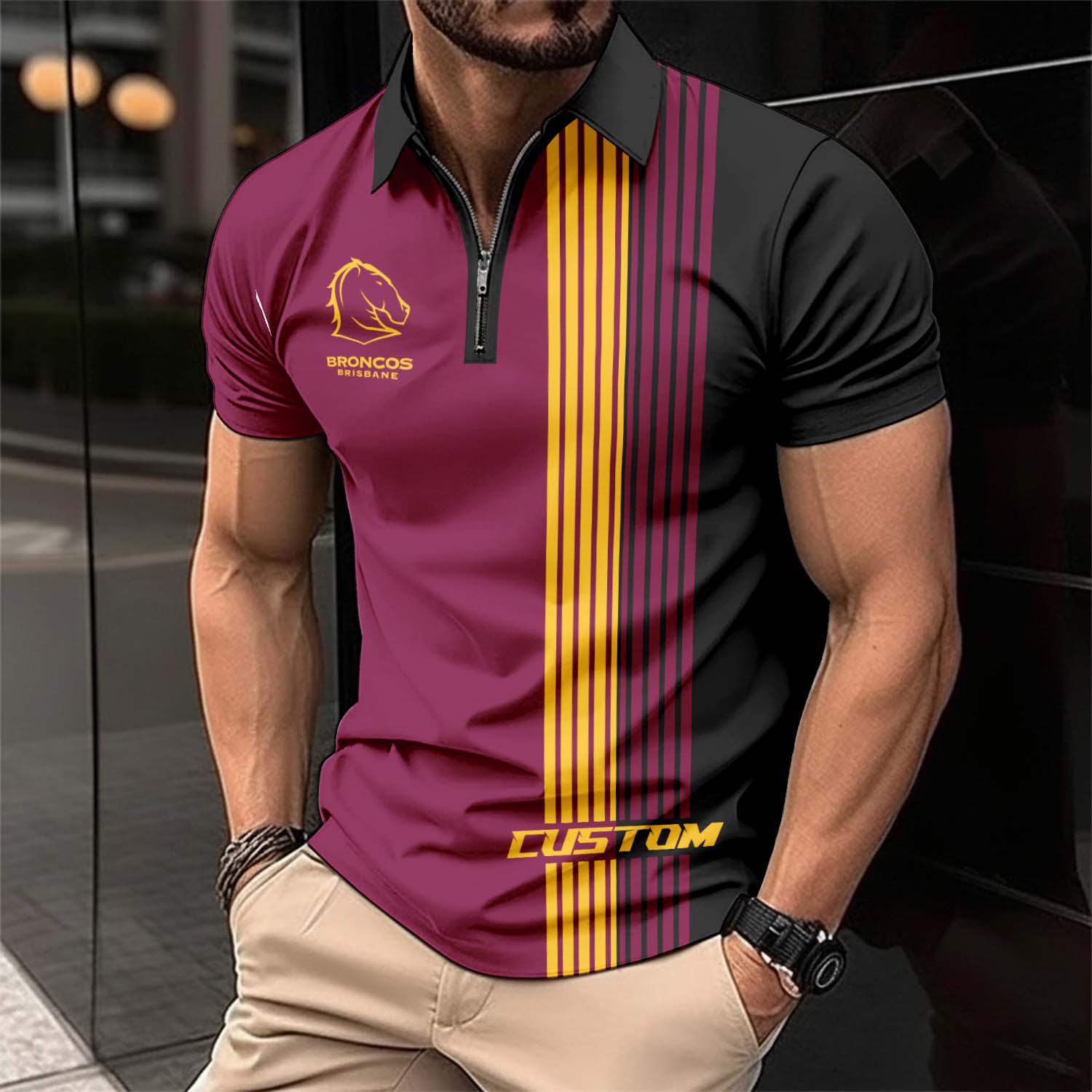 Auspiritmerch Brisbane Broncos Personalized Zip Polo Shirt Gift For Fans