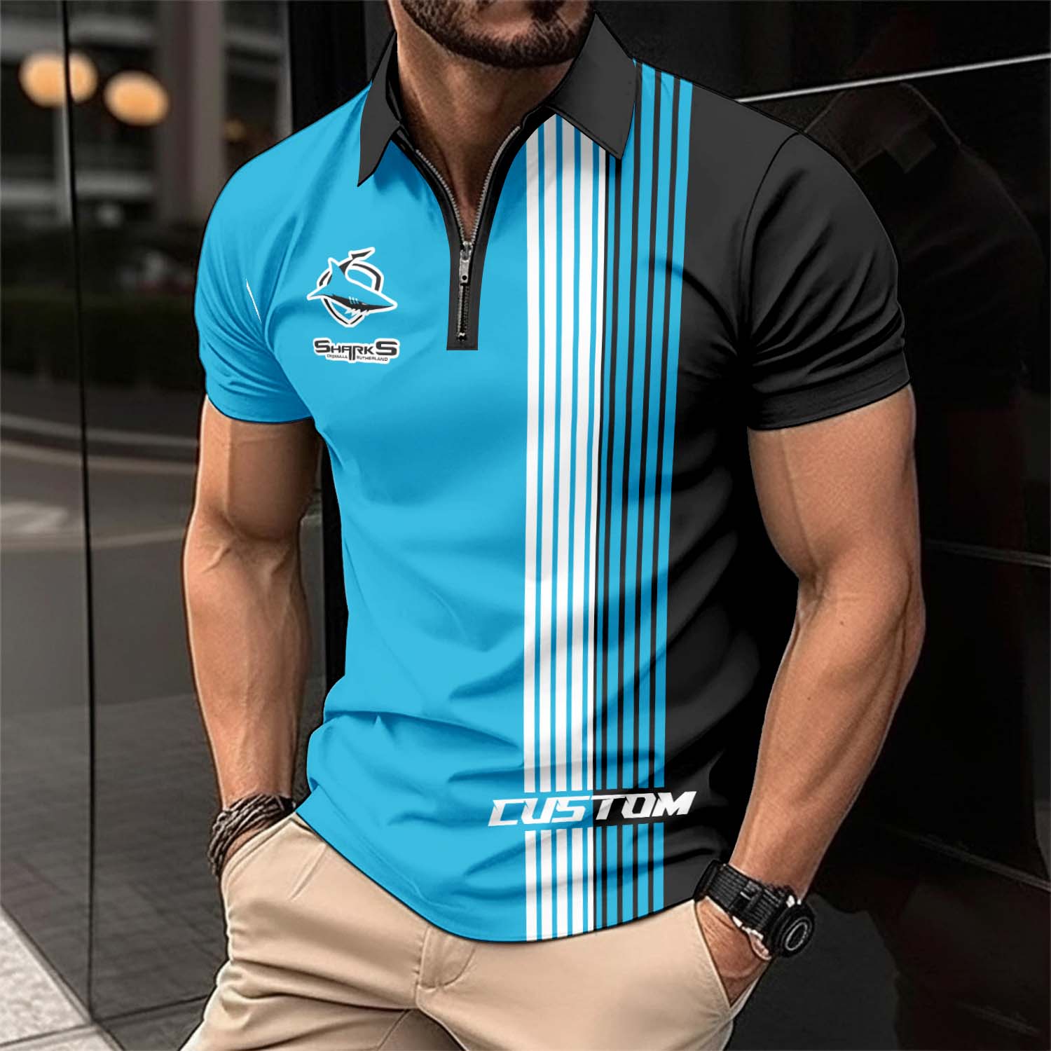 Auspiritmerch Cronulla-Sutherland Sharks Personalized Zip Polo Shirt Gift For Fans