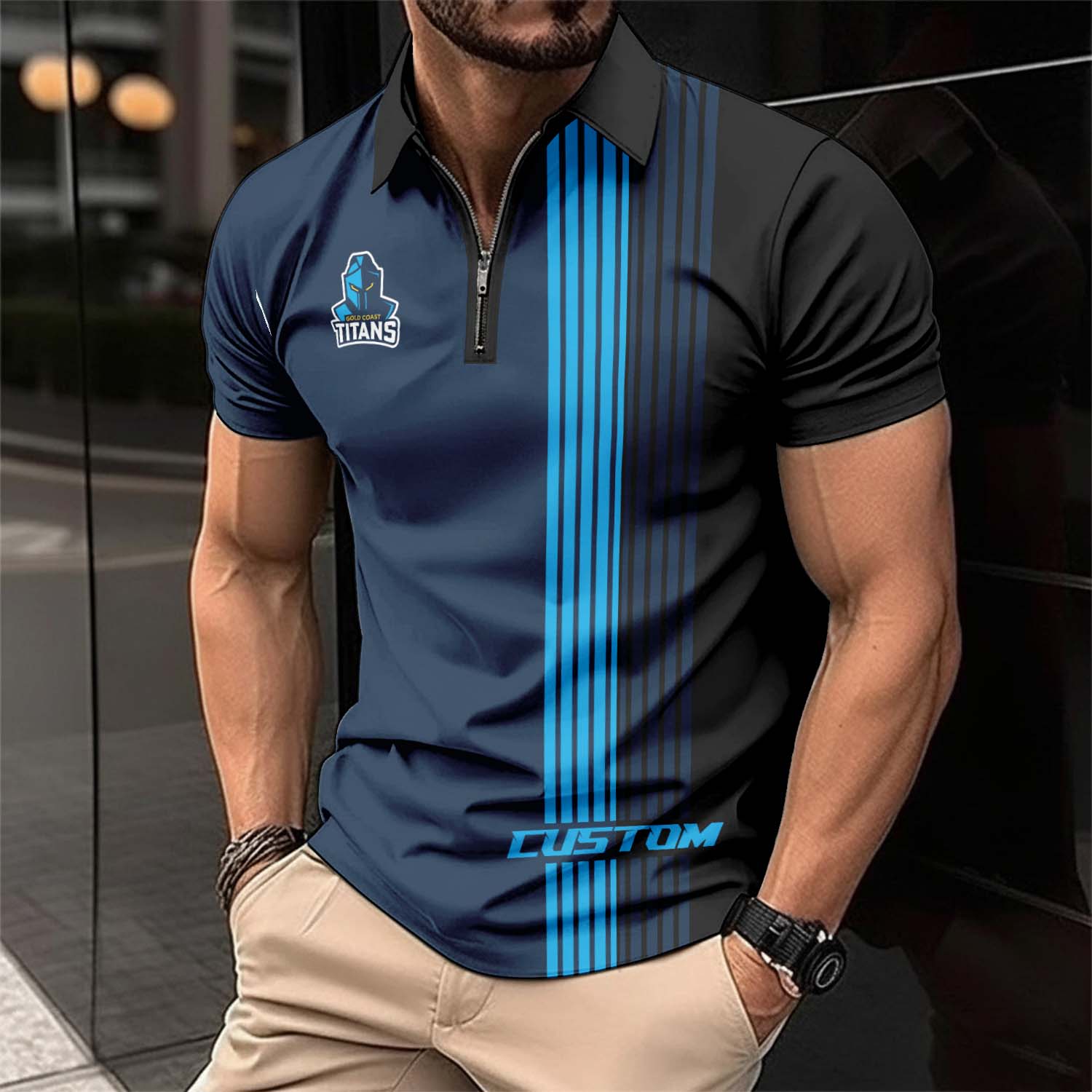 Auspiritmerch Gold Coast Titans Personalized Zip Polo Shirt Gift For Fans