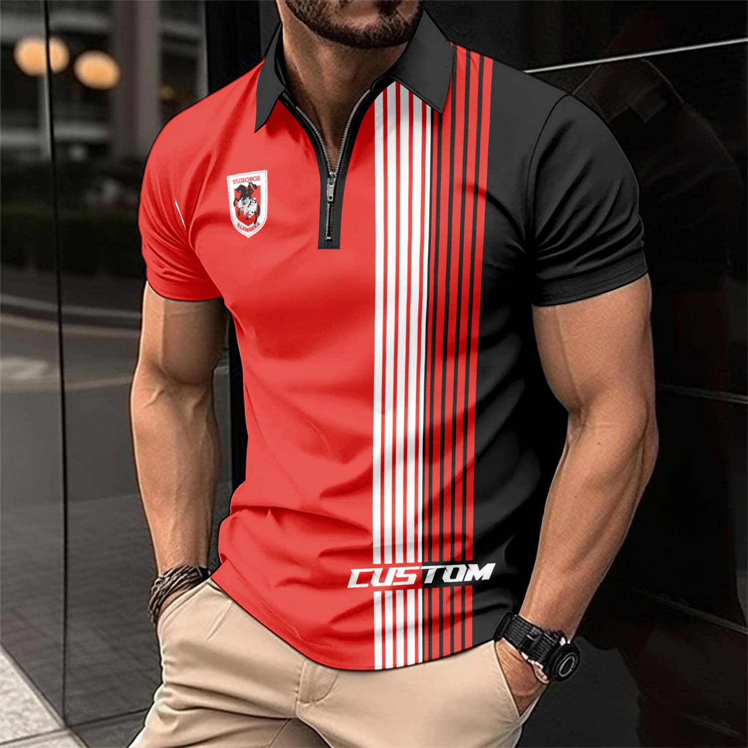 Auspiritmerch St. George Illawarra Dragons Personalized Zip Polo Shirt Gift For Fans