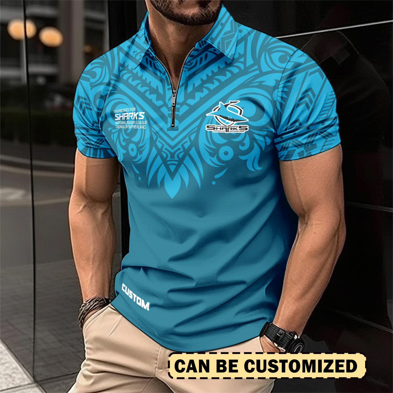 Auspiritmerch Cronulla-Sutherland Sharks Personalized Zip Polo Shirt Gift For Fans