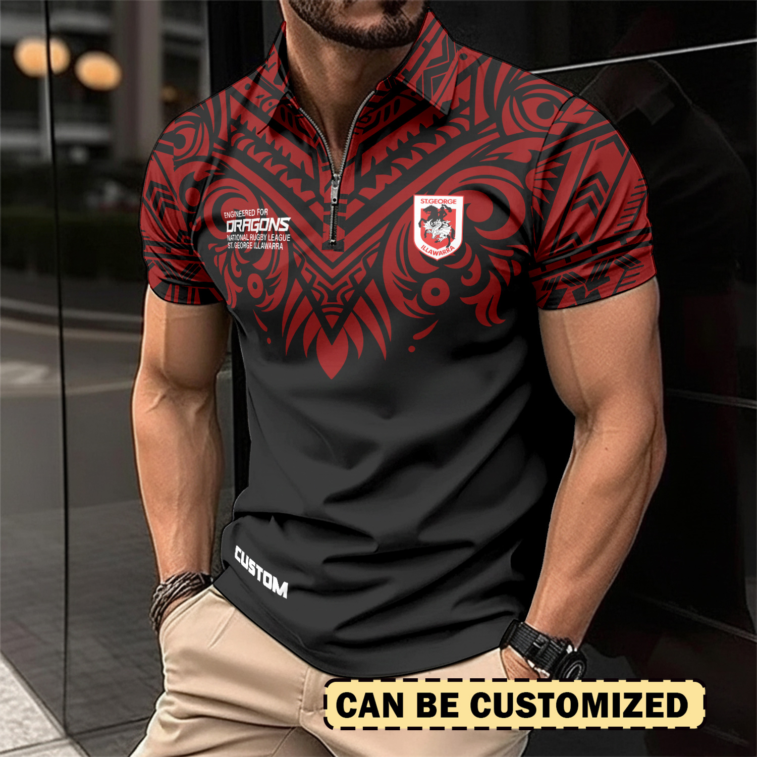 Auspiritmerch St. George Illawarra Dragons Personalized Zip Polo Shirt Gift For Fans