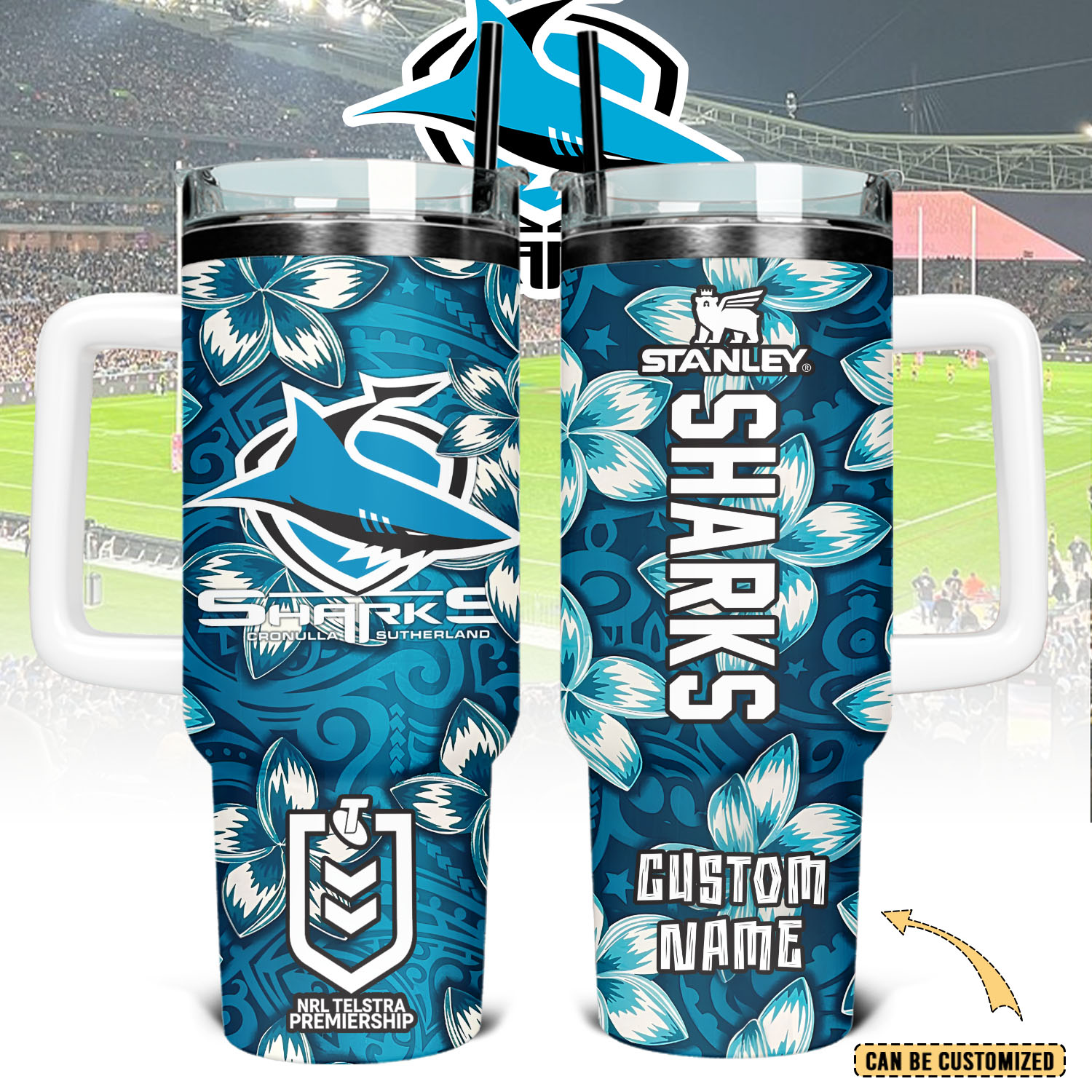 Auspiritmerch Cronulla-Sutherland Sharks Custom Stanley Quencher 40oz Stainless Steel Tumbler With Handle
