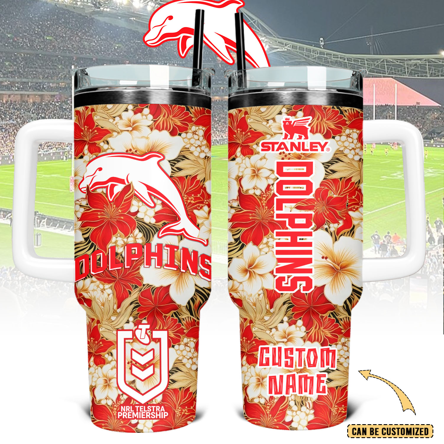 Auspiritmerch Dolphins Custom Stanley Quencher 40oz Stainless Steel Tumbler With Handle