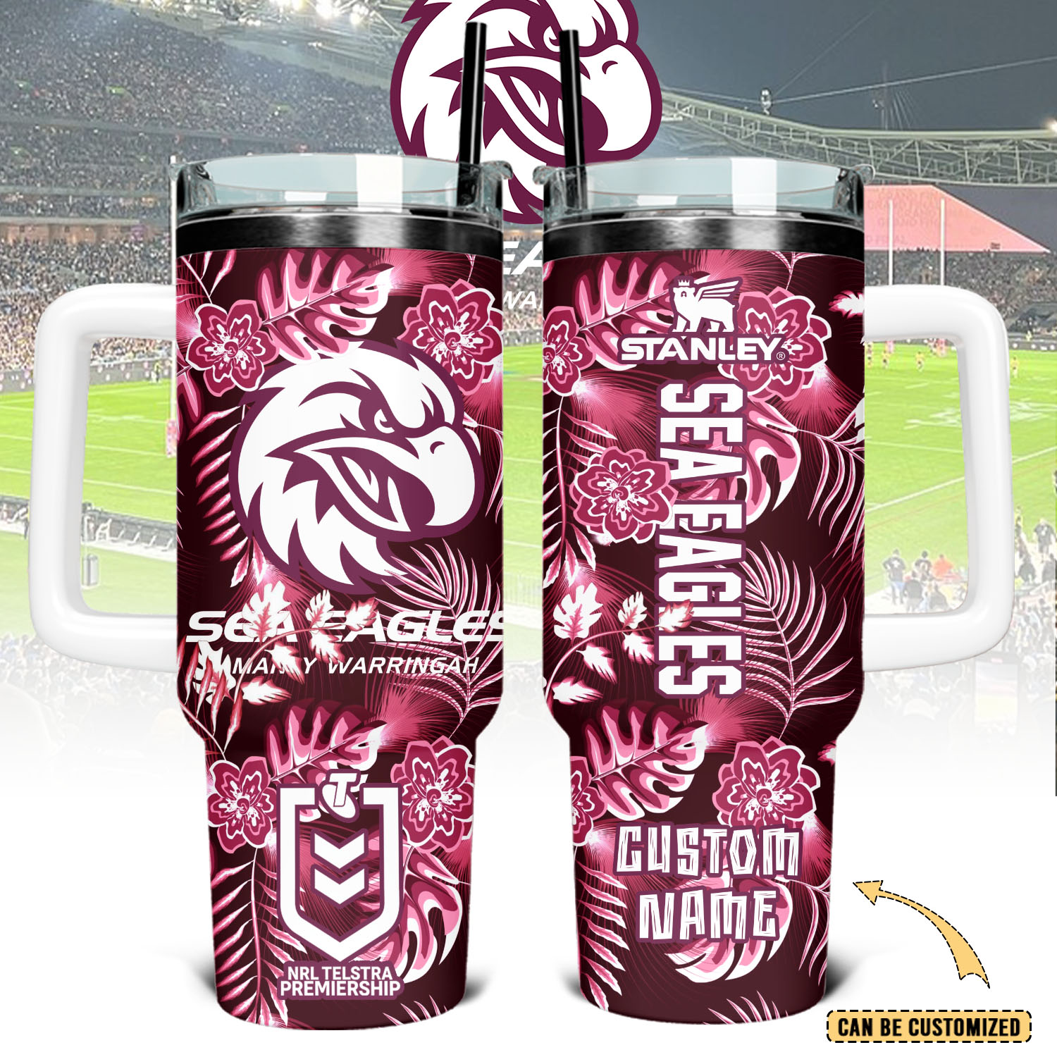 Auspiritmerch Manly Warringah Sea Eagles Custom Stanley Quencher 40oz Stainless Steel Tumbler With Handle