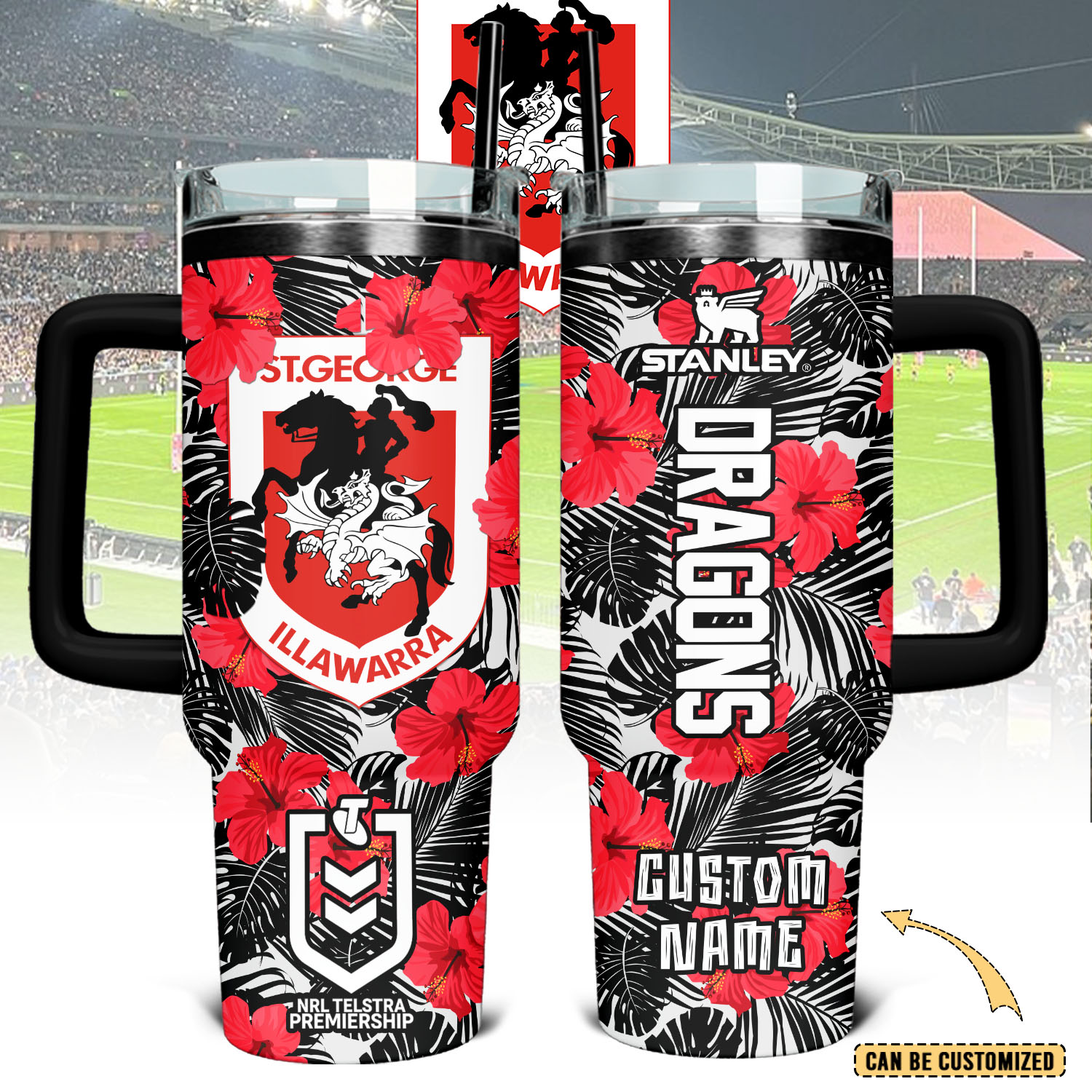 Auspiritmerch St. George Illawarra Dragons Custom Stanley Quencher 40oz Stainless Steel Tumbler With Handle