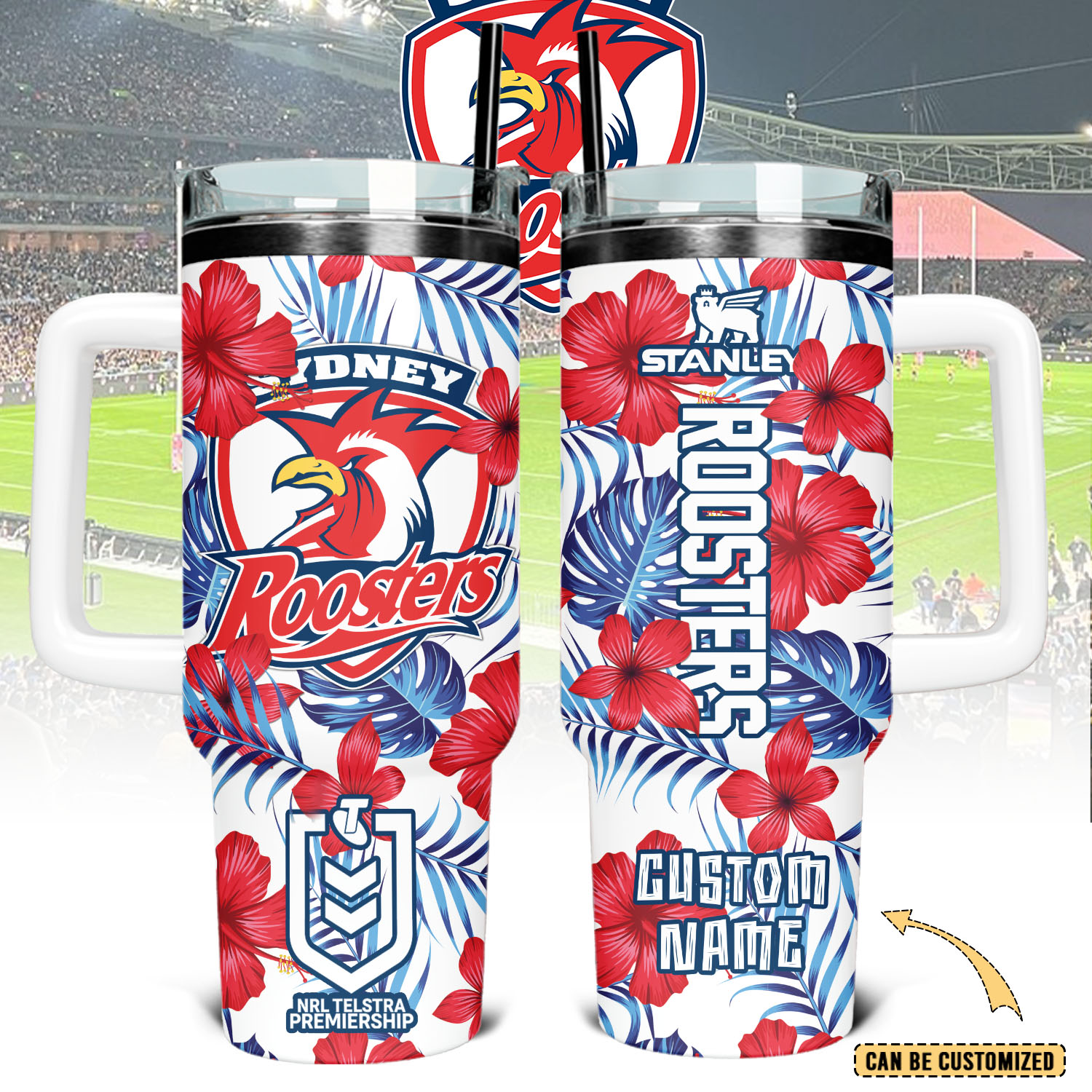 Auspiritmerch Sydney Roosters Custom Stanley Quencher 40oz Stainless Steel Tumbler With Handle