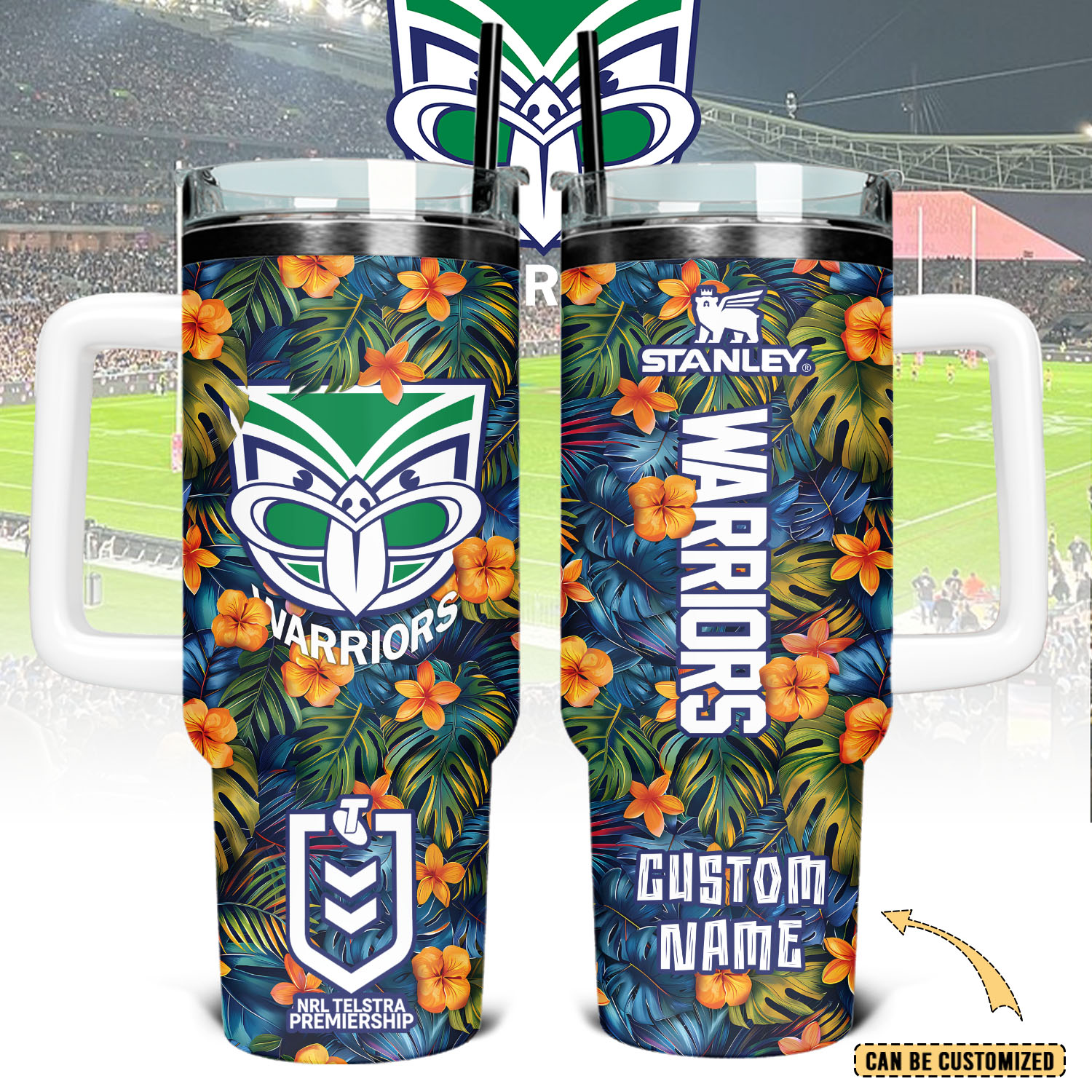 Auspiritmerch New Zealand Warriors Custom Stanley Quencher 40oz Stainless Steel Tumbler With Handle