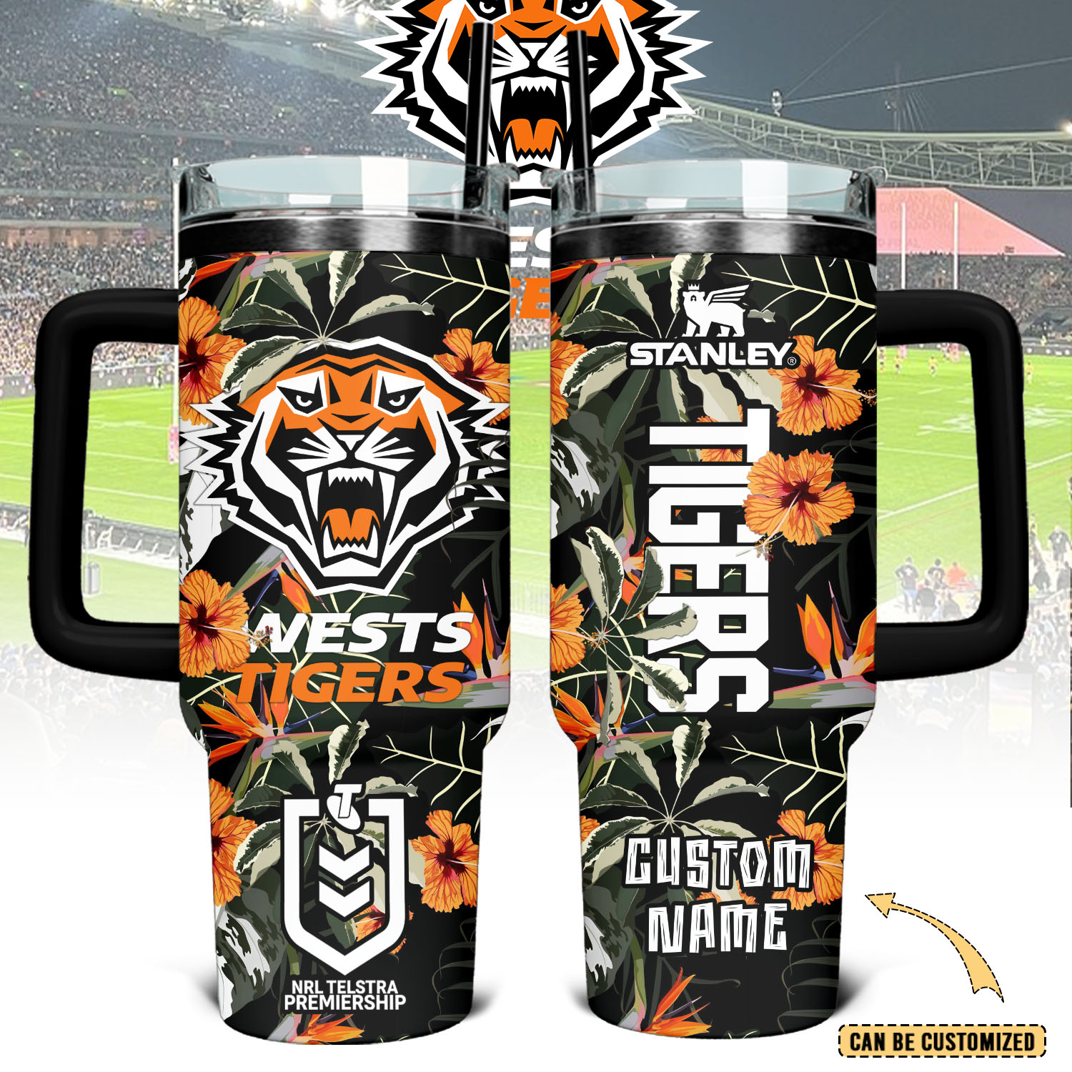 Auspiritmerch Wests Tigers Custom Stanley Quencher 40oz Stainless Steel Tumbler With Handle