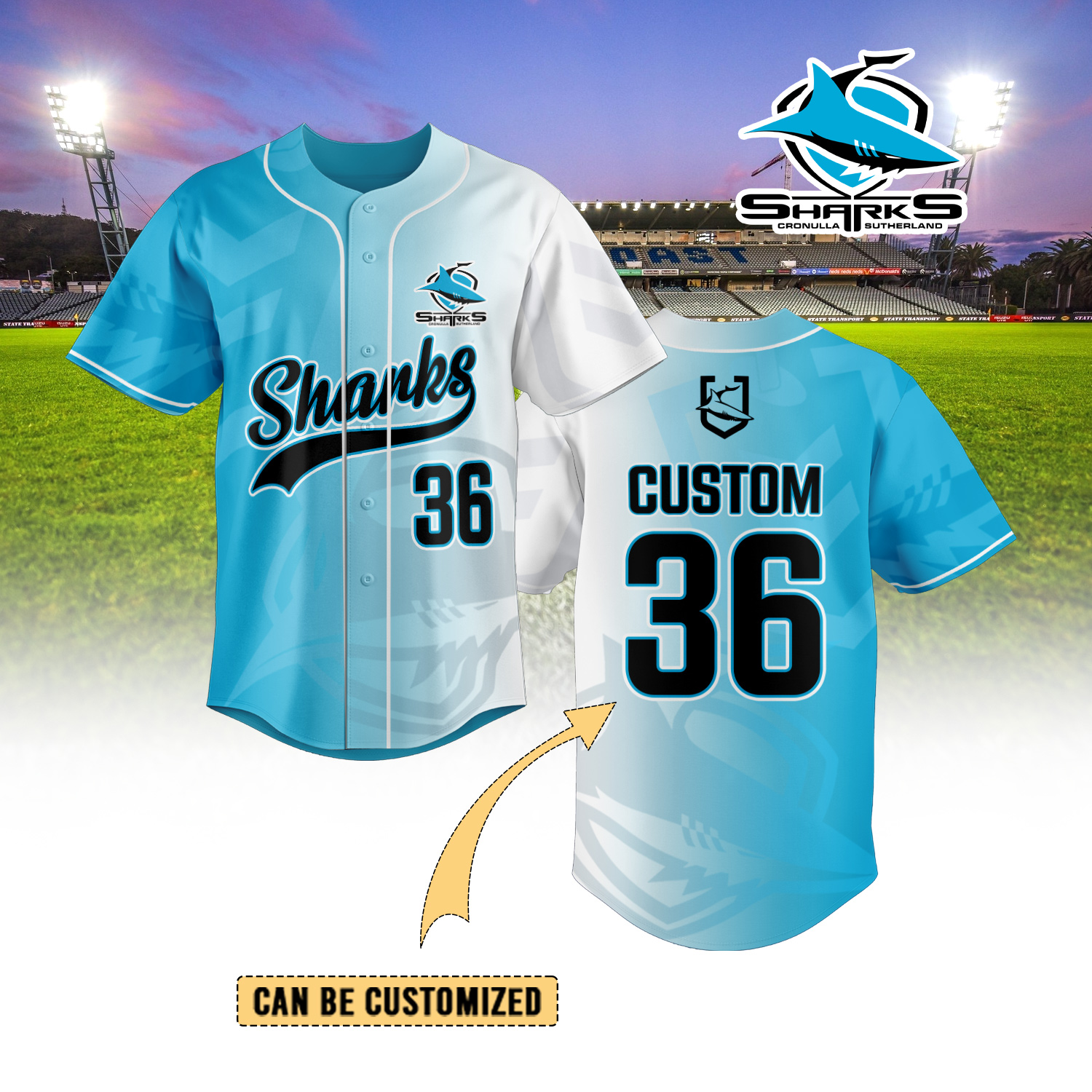 Auspiritmerch Cronulla-Sutherland Sharks Personalized Baseball Jersey Gifts For Fans