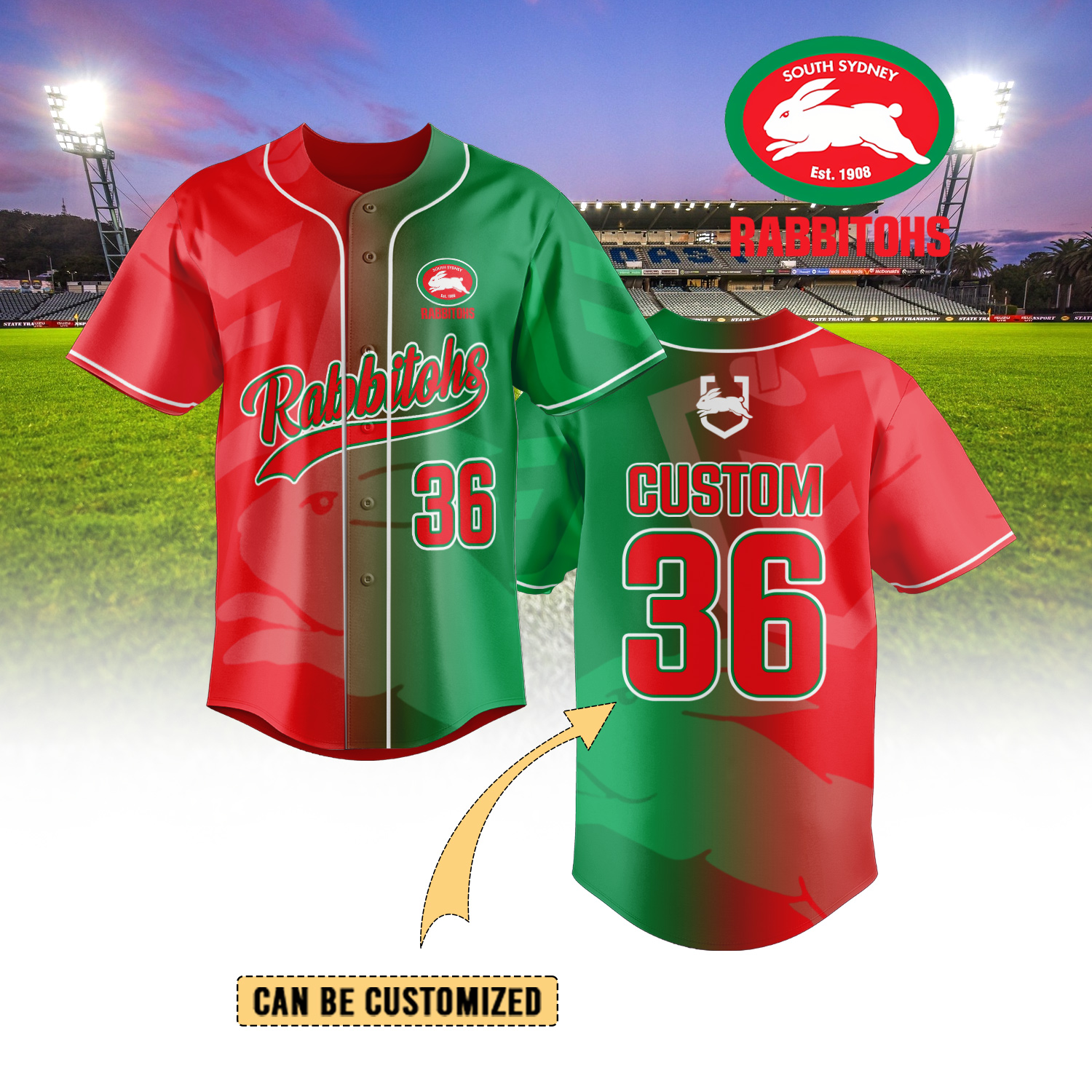 Auspiritmerch South Sydney Rabbitohs Personalized Baseball Jersey Gifts For Fans