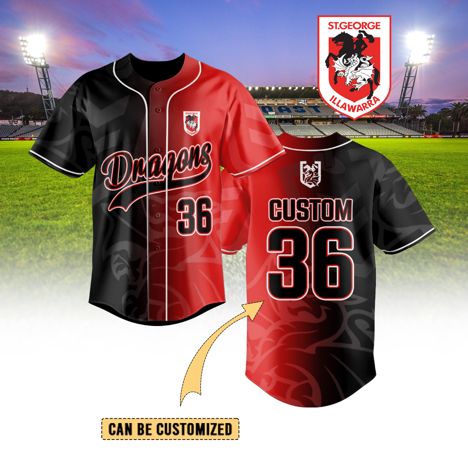 Auspiritmerch St. George Illawarra Dragons Personalized Baseball Jersey Gifts For Fans
