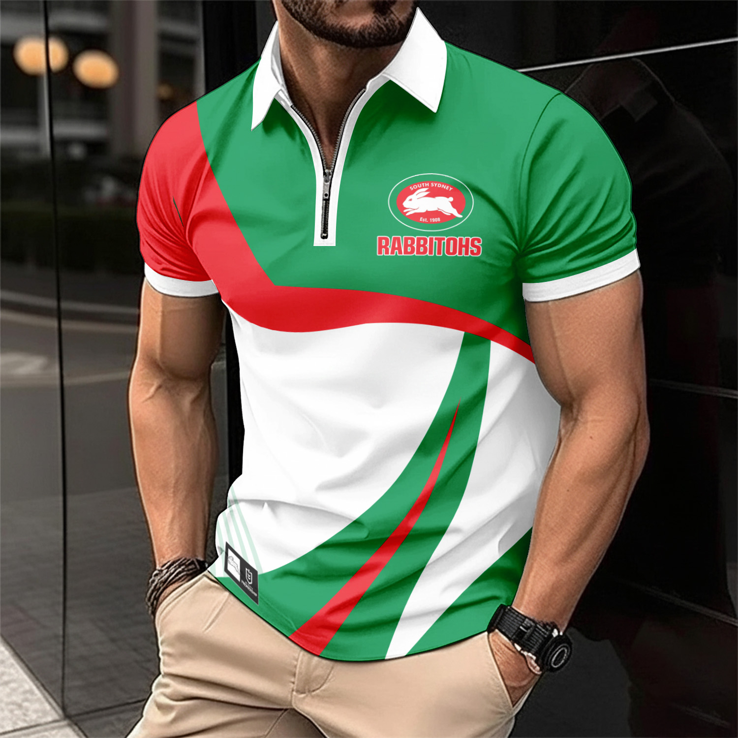 Auspiritmerch South Sydney Rabbitohs Personalized Zip Polo Shirt Gift For Fans