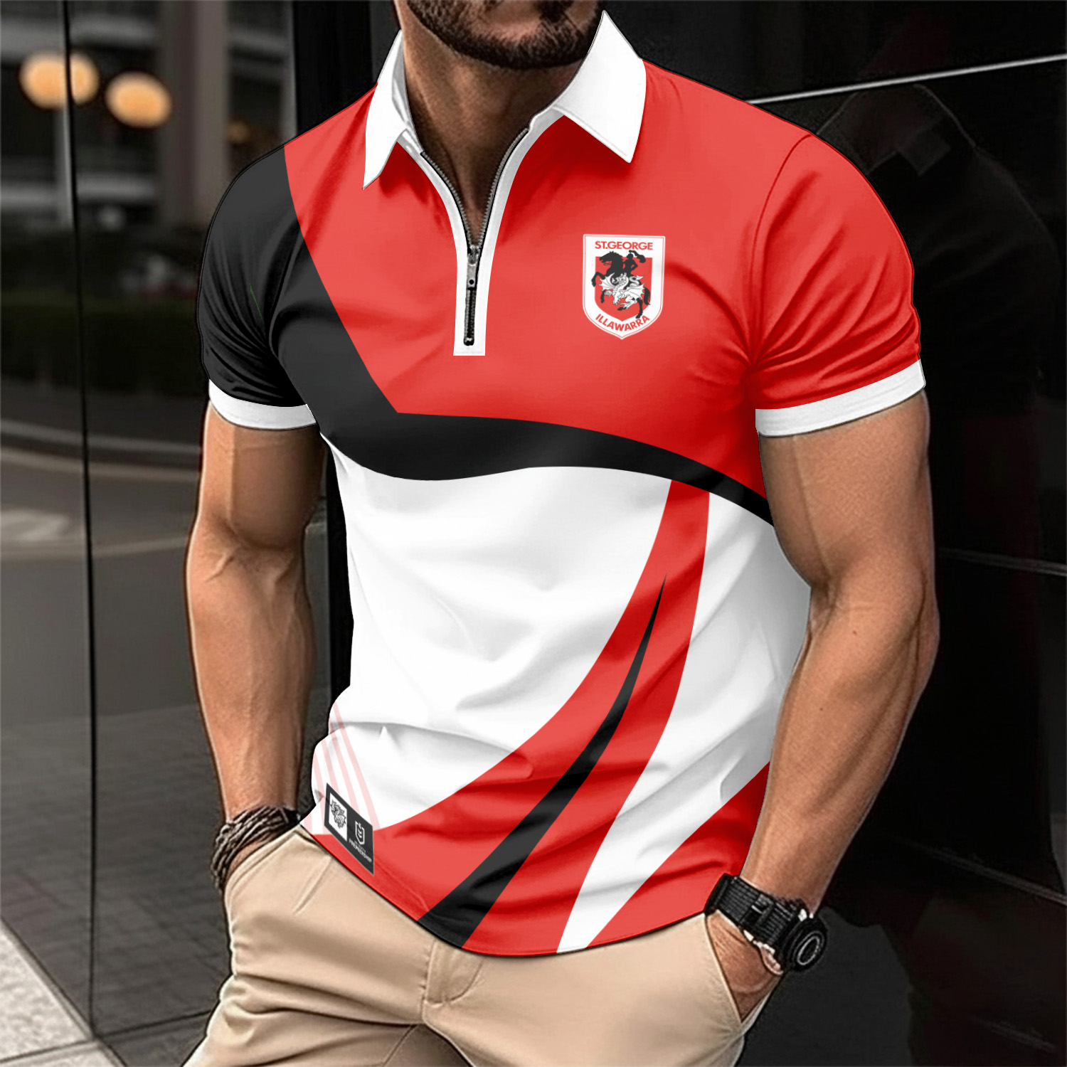Auspiritmerch St. George Illawarra Dragons Personalized Zip Polo Shirt Gift For Fans