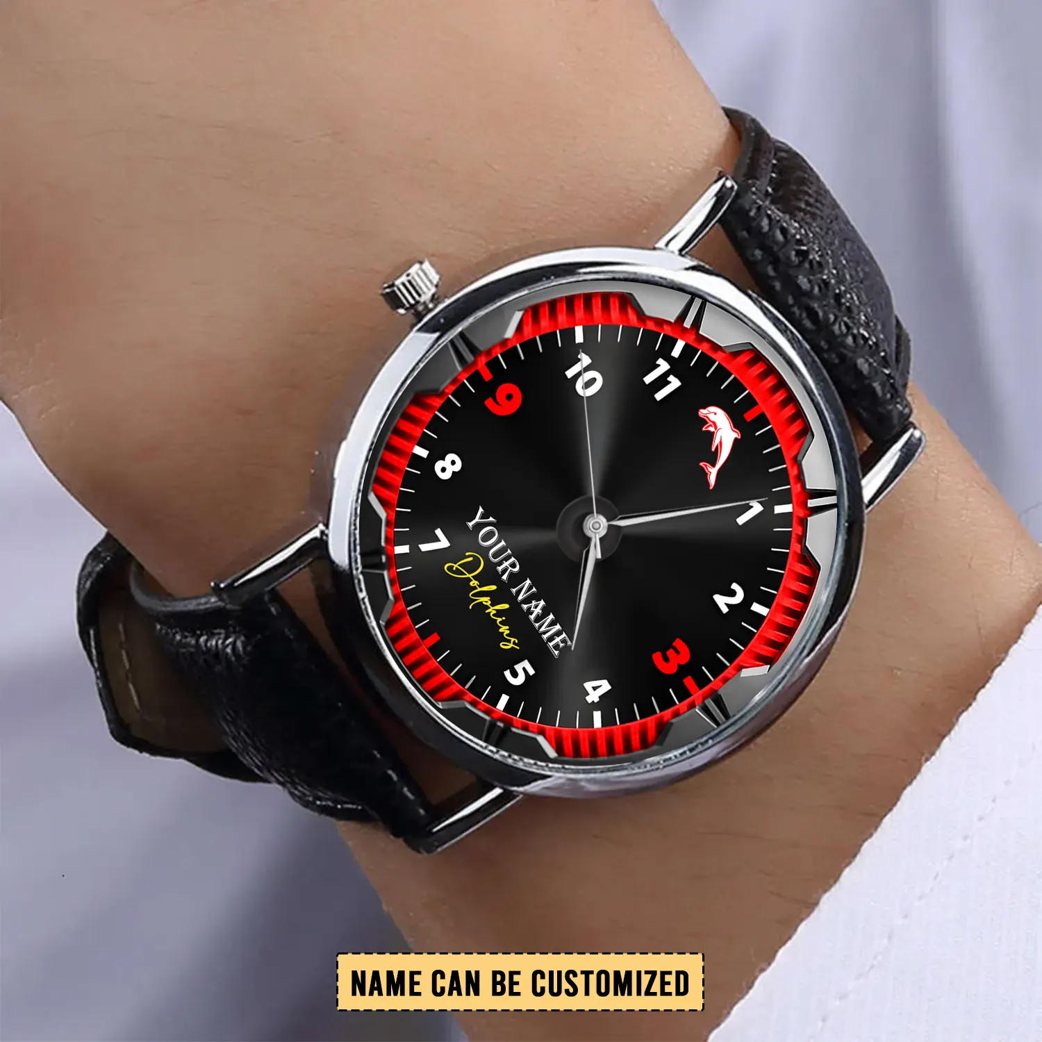 Auspiritmerch Dolphins Personalized Stitched Leather Watch Gift For Fans