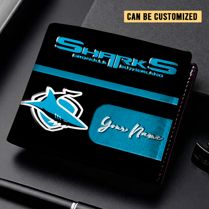 Auspiritmerch Cronulla-Sutherland Sharks Personalized Leather Wallet Gift For Fans