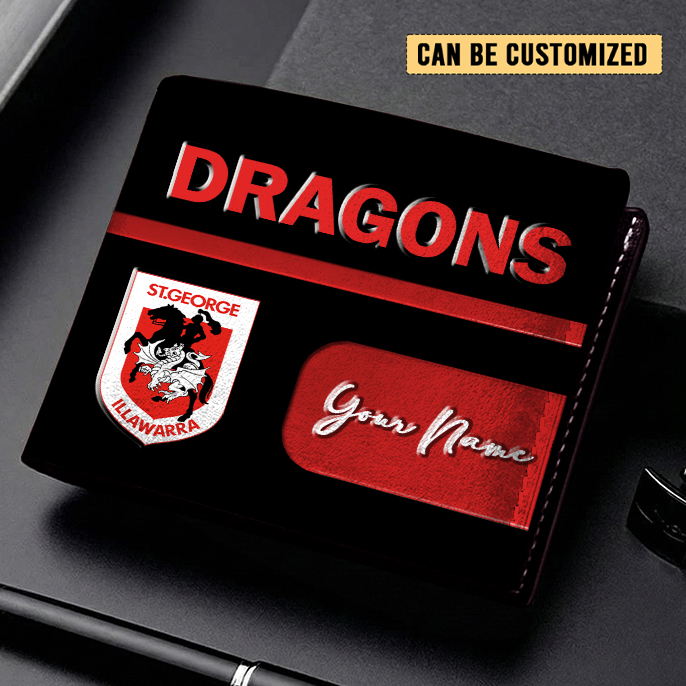 Auspiritmerch St. George Illawarra Dragons Personalized Leather Wallet Gift For Fans