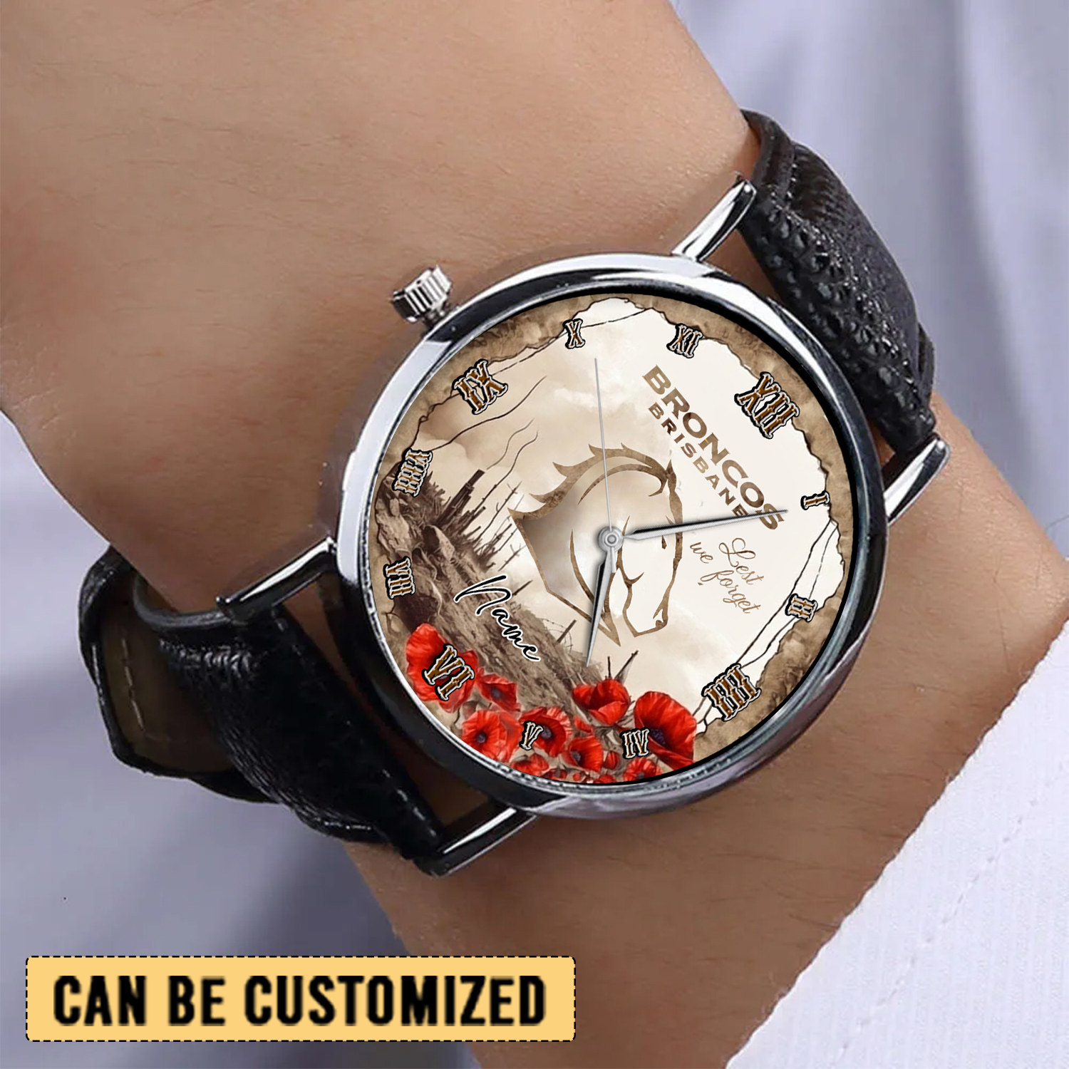 Auspiritmerch Brisbane Broncos x Anzac Day Personalized Stitched Leather Watch Gift For Fans