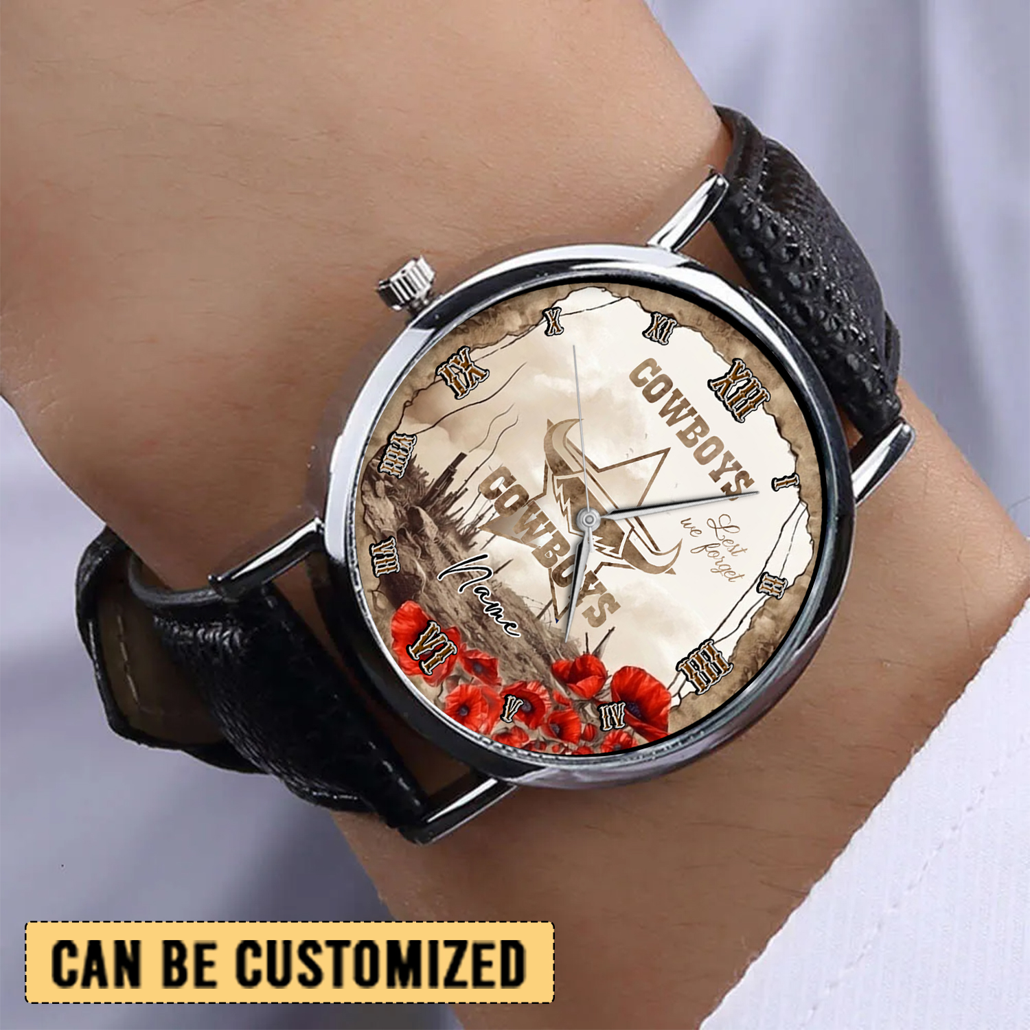 Auspiritmerch North Queensland Cowboys x Anzac Day Personalized Stitched Leather Watch Gift For Fans
