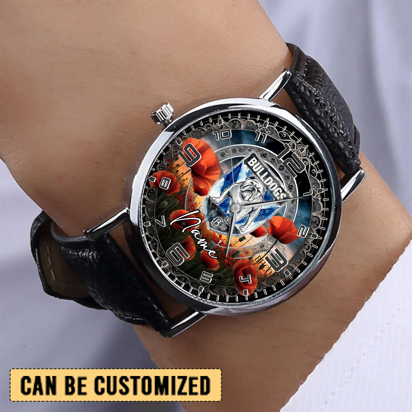 Auspiritmerch Canterbury-Bankstown Bulldogs x Anzac Day Personalized Stitched Leather Watch Gift For Fans