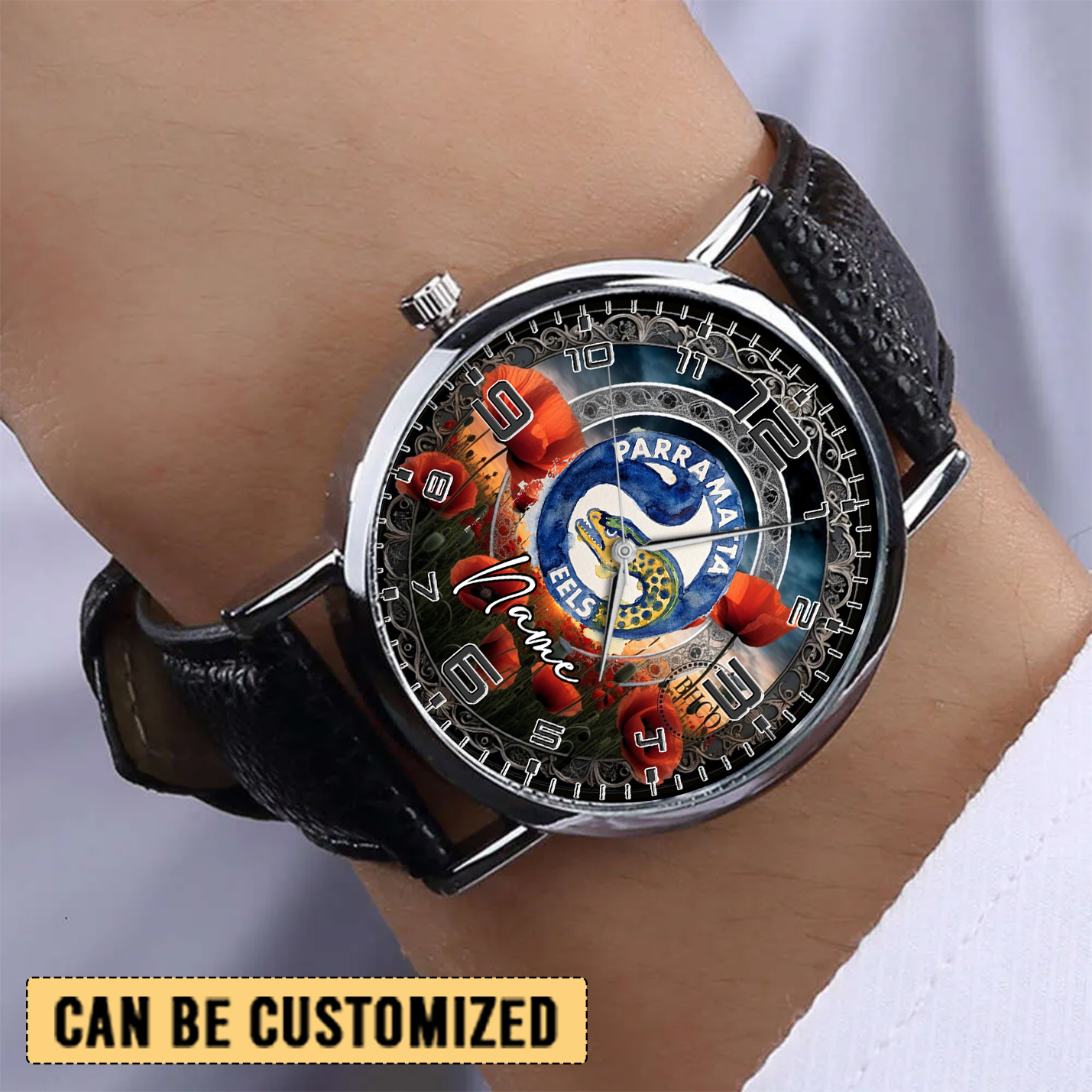 Auspiritmerch Parramatta Eels x Anzac Day Personalized Stitched Leather Watch Gift For Fans
