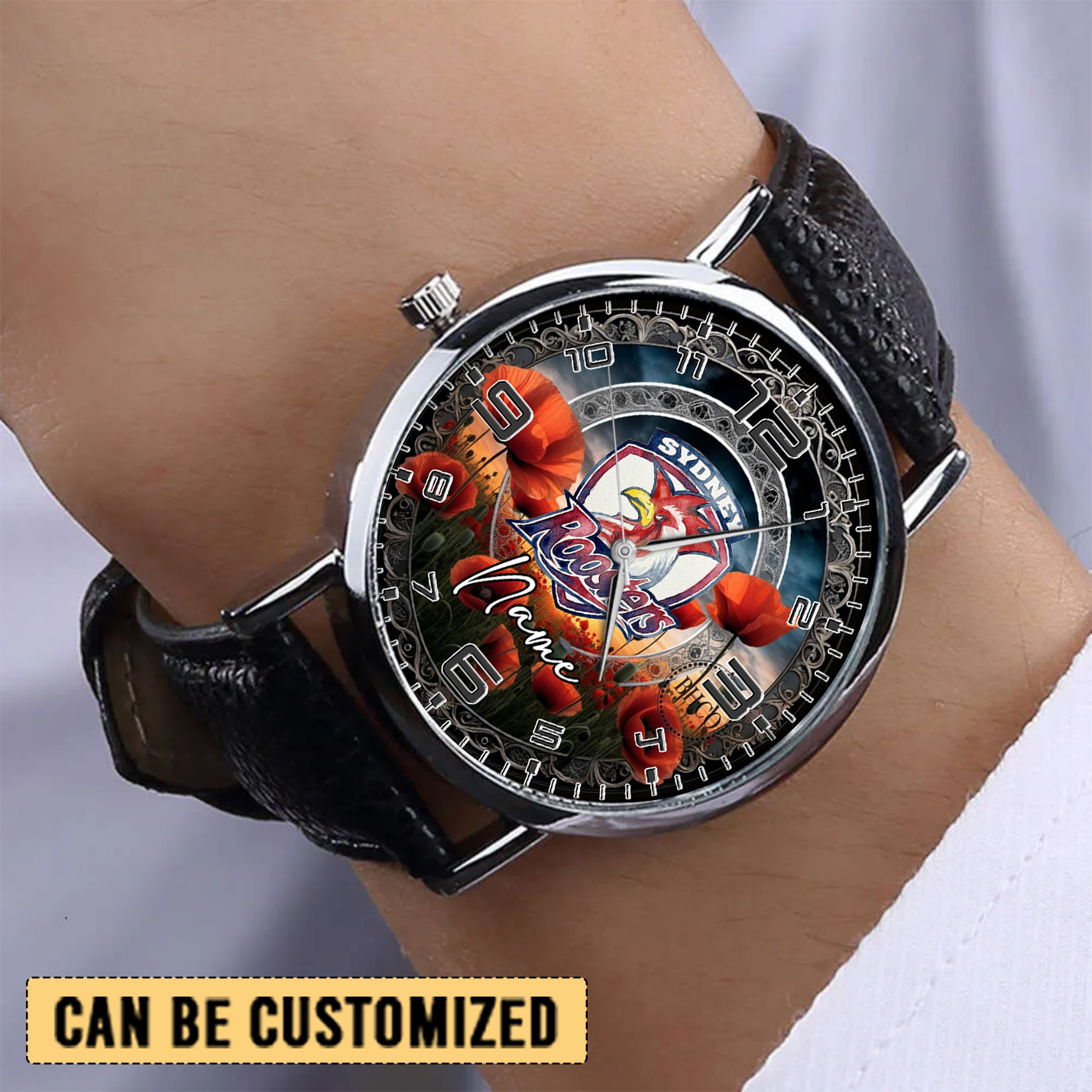 Auspiritmerch Sydney Roosters x Anzac Day Personalized Stitched Leather Watch Gift For Fans