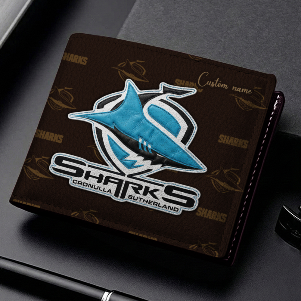 Auspiritmerch Cronulla-Sutherland Sharks Personalized Leather Wallet Gift For Fans