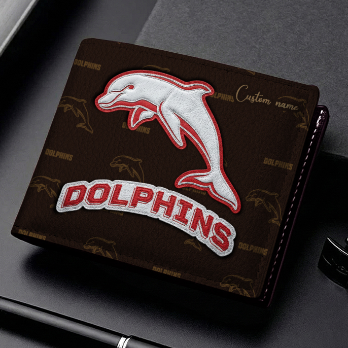 Auspiritmerch Dolphins Personalized Leather Wallet Gift For Fans