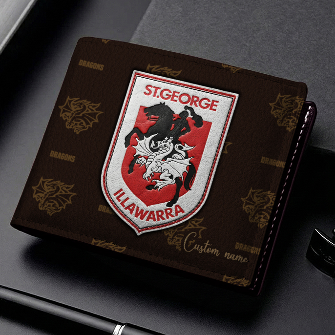 Auspiritmerch St. George Illawarra Dragons Personalized Leather Wallet Gift For Fans