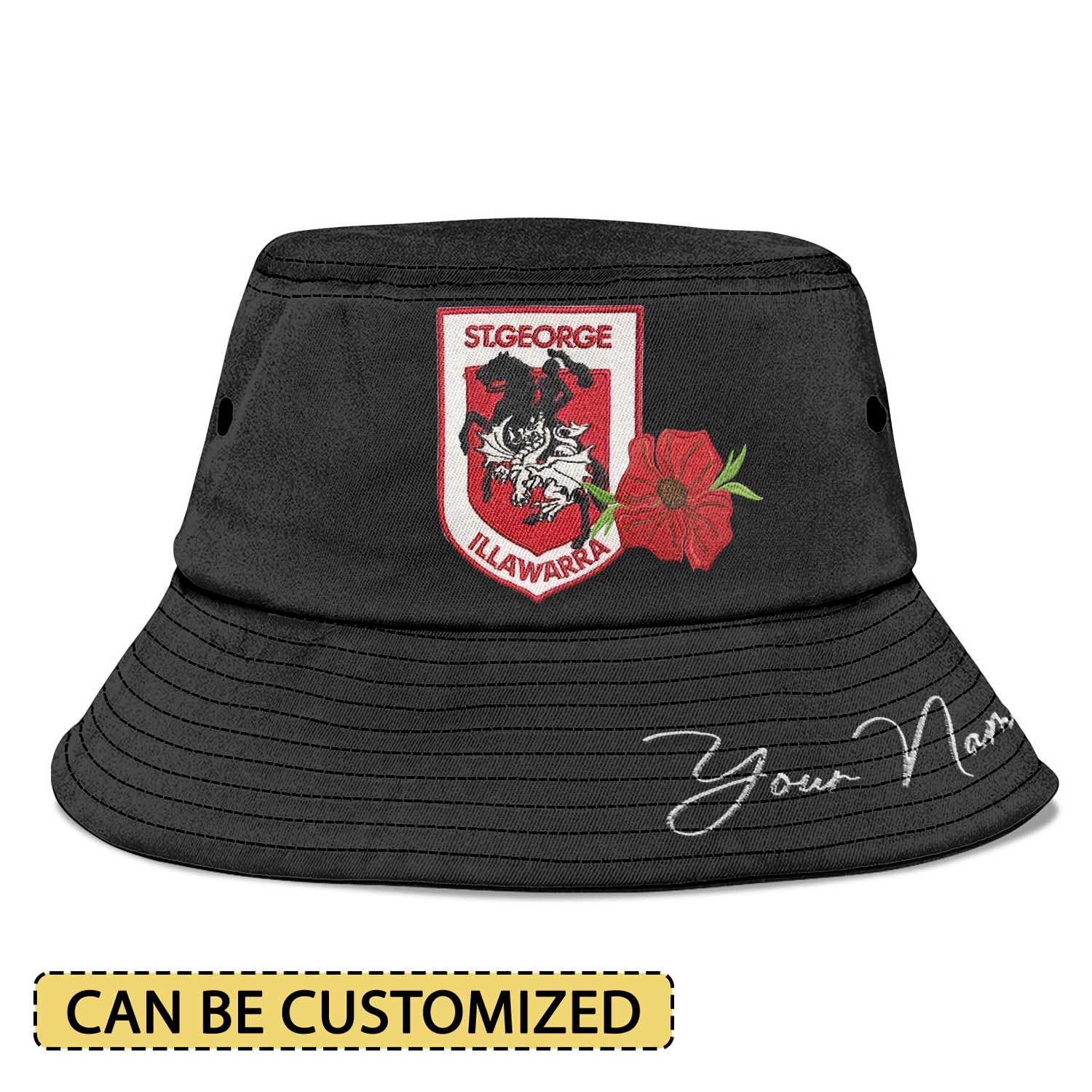 Auspiritmerch St. George Illawarra Dragons x Anzac Day Sports Personalized Embroidered Bucket Hat Gift For Fans
