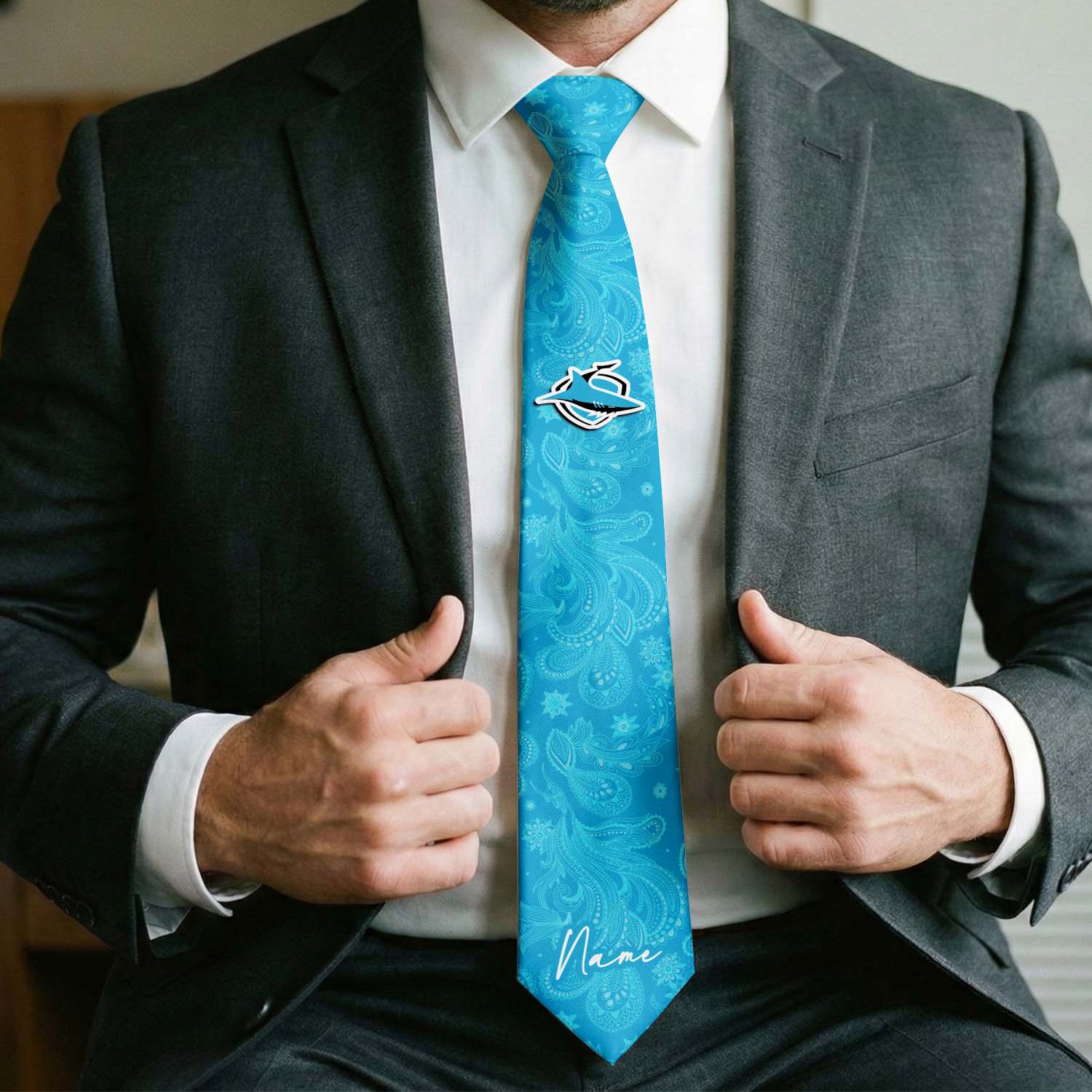 Auspiritmerch Cronulla-Sutherland Sharks Personalized Necktie Gifts For Fans