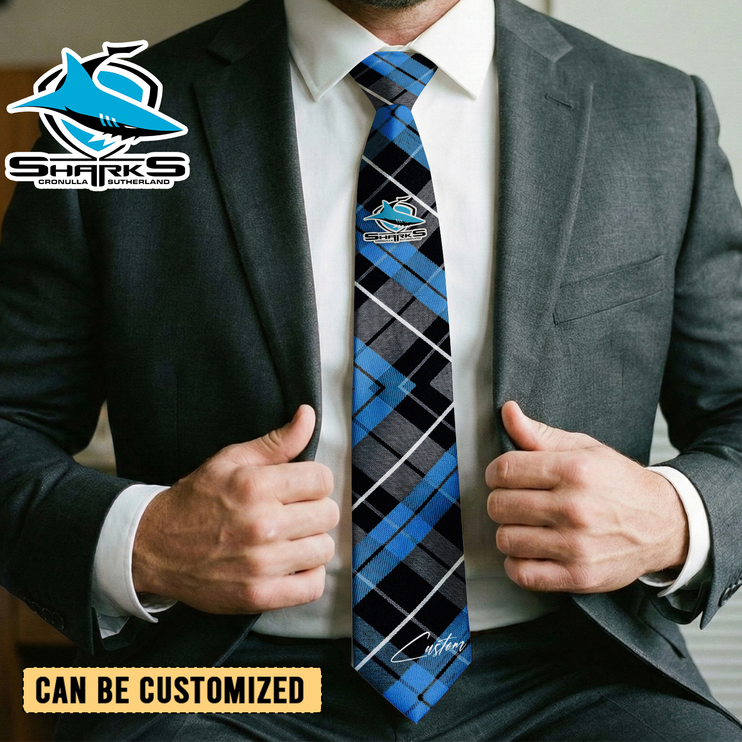Auspiritmerch Cronulla-Sutherland Sharks Personalized Necktie Gifts For Fans