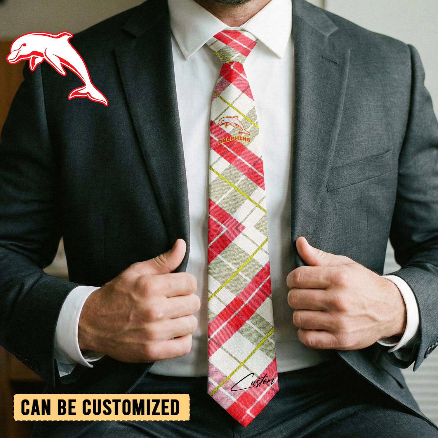 Auspiritmerch Dolphins Personalized Necktie Gifts For Fans