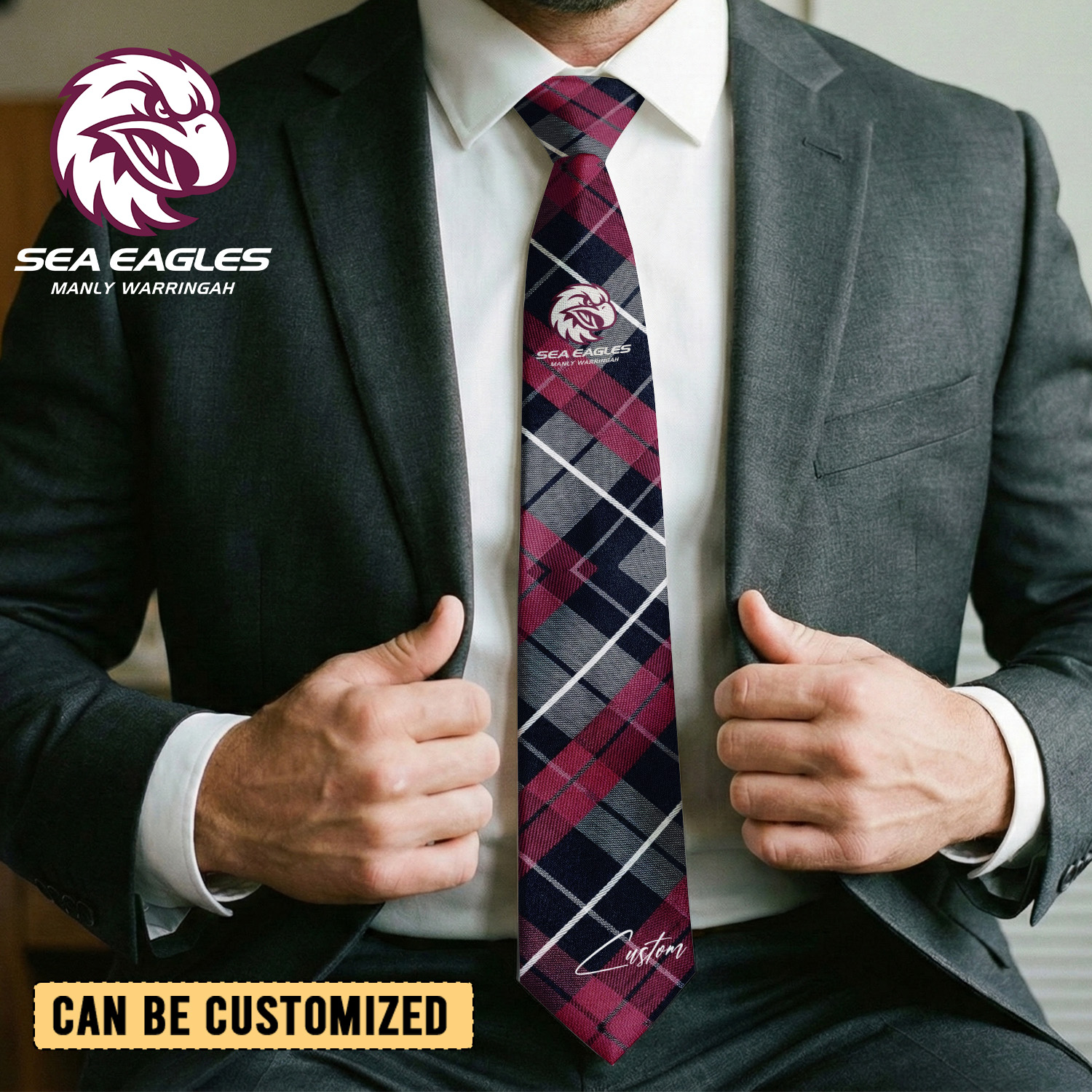 Auspiritmerch Manly Warringah Sea Eagles Personalized Necktie Gifts For Fans