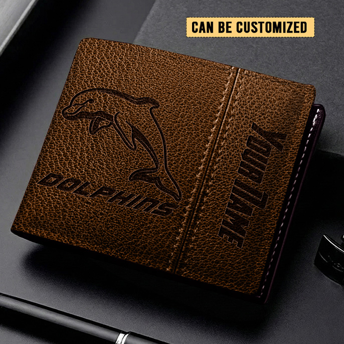 Auspiritmerch Dolphins Personalized Leather Wallet Gift For Fans