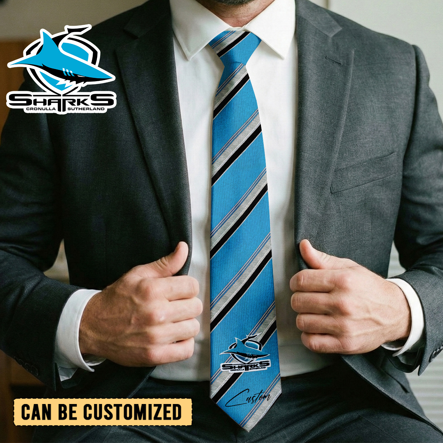 Auspiritmerch Cronulla-Sutherland Sharks Personalized Necktie Gifts For Fans