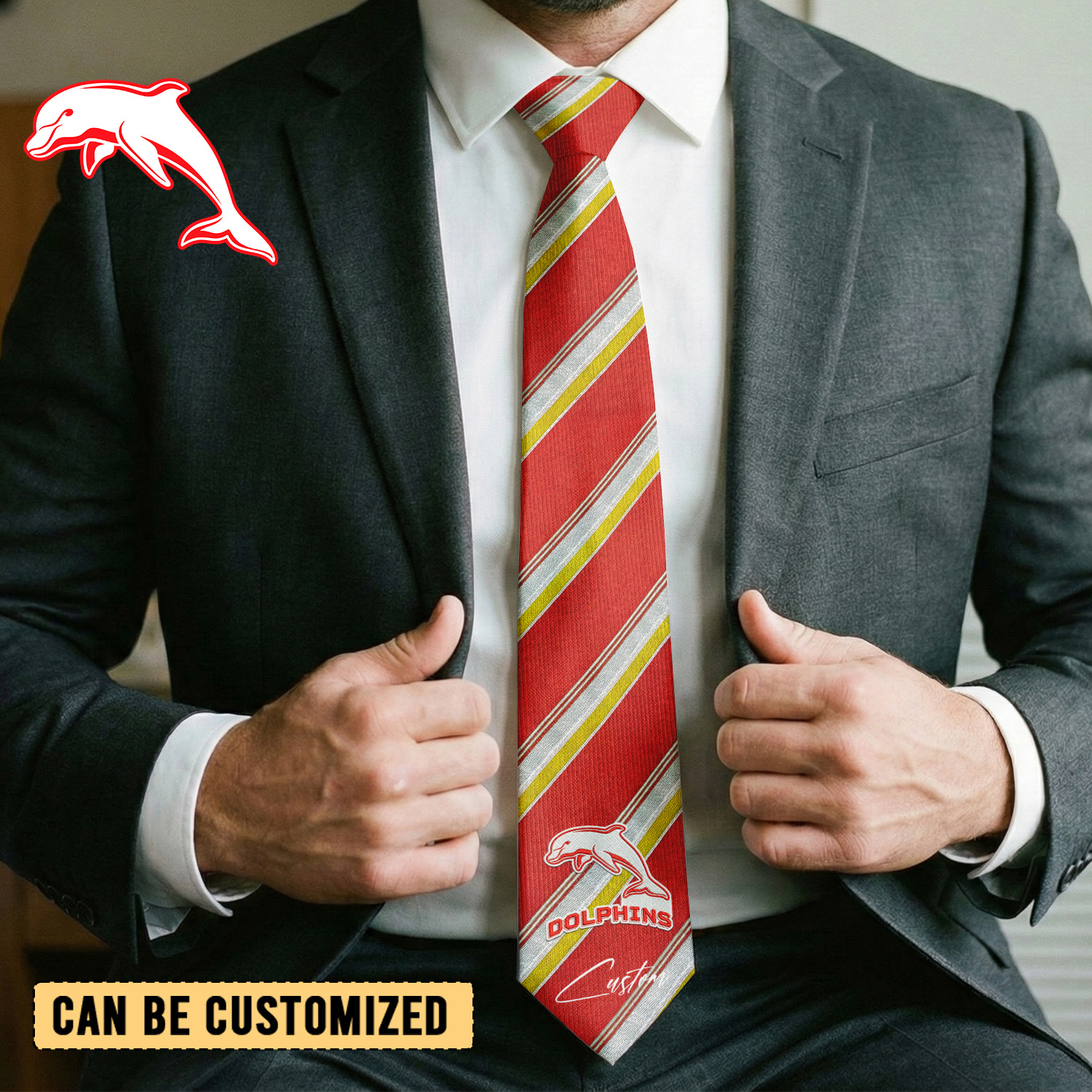 Auspiritmerch Dolphins Personalized Necktie Gifts For Fans