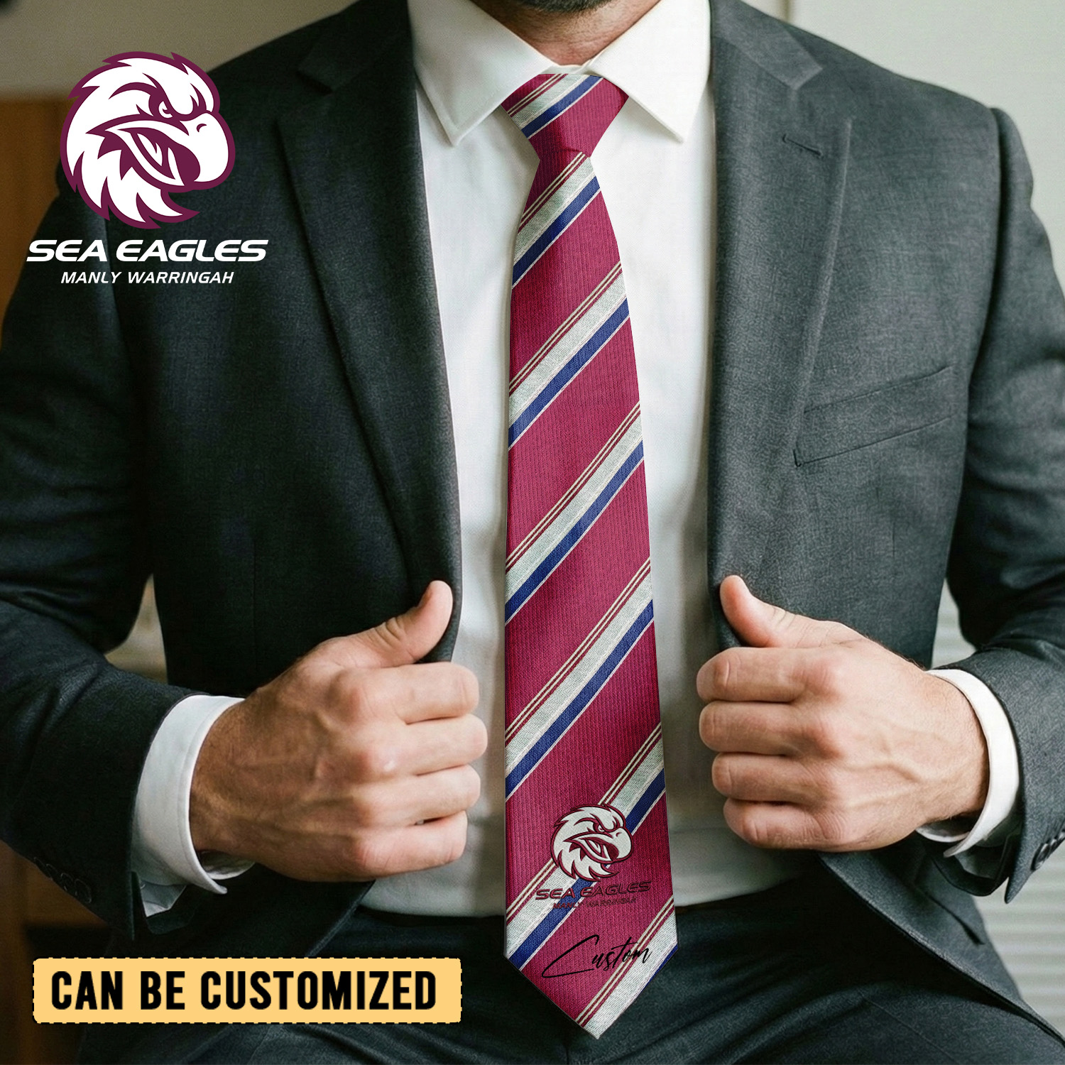 Auspiritmerch Manly Warringah Sea Eagles Personalized Necktie Gifts For Fans