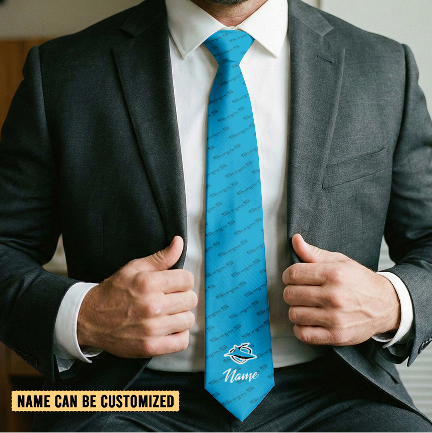 Auspiritmerch Cronulla-Sutherland Sharks Personalized Necktie Gifts For Fans
