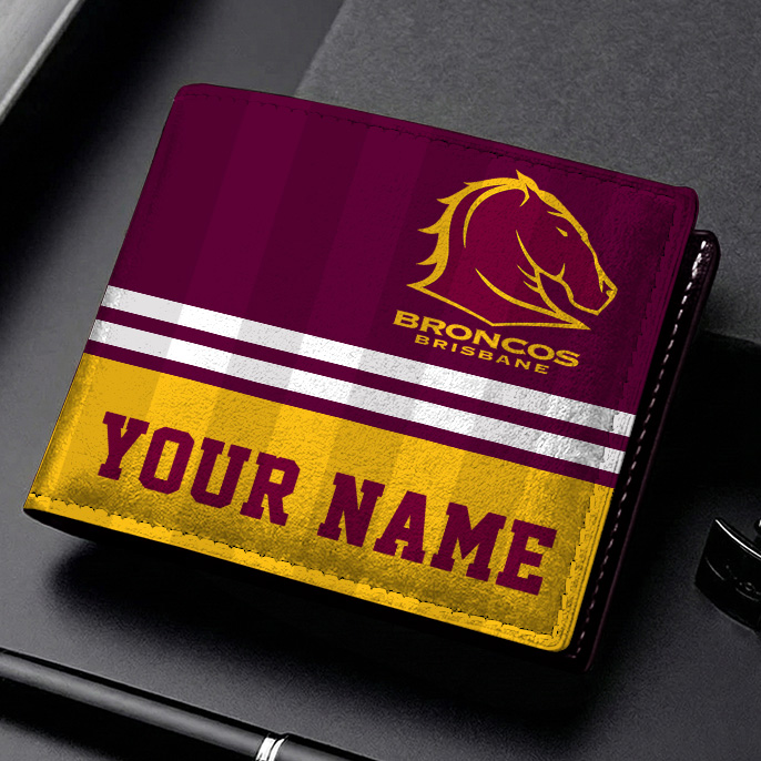 Auspiritmerch Brisbane Broncos Personalized Leather Wallet Gift For Fans