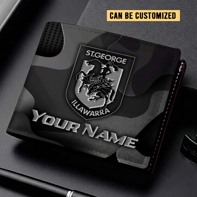 Auspiritmerch St. George Illawarra Dragons Personalized Leather Wallet Gift For Fans