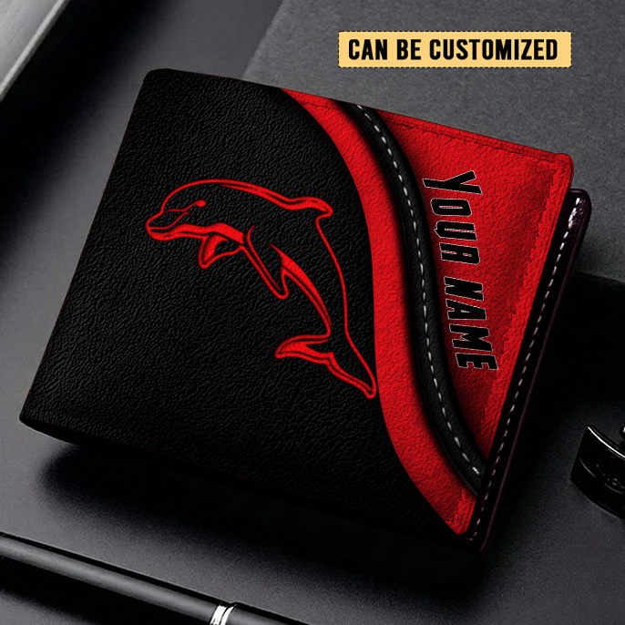 Auspiritmerch Dolphins Personalized Leather Wallet Gift For Fans