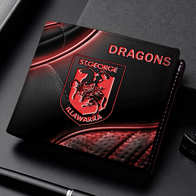 Auspiritmerch St. George Illawarra Dragons Personalized Leather Wallet Gift For Fans