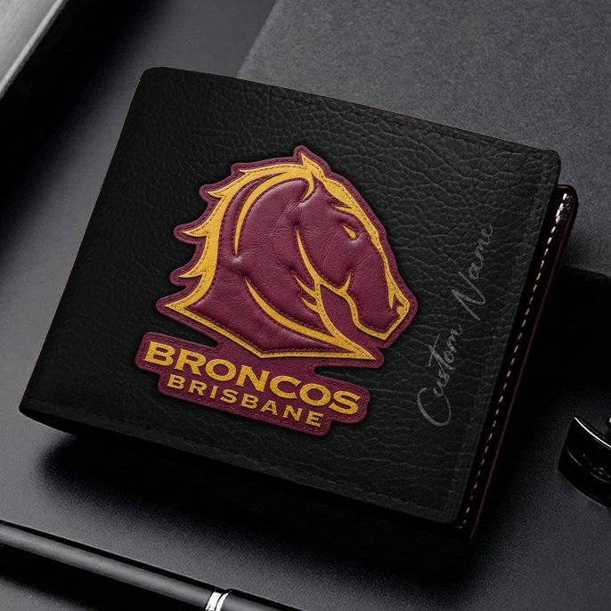Auspiritmerch Brisbane Broncos Personalized Leather Wallet Gift For Fans