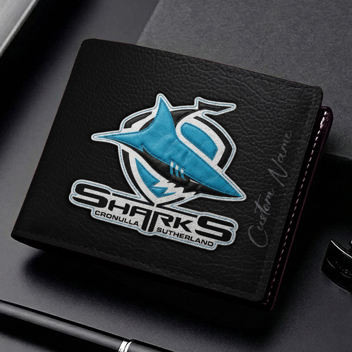 Auspiritmerch Cronulla-Sutherland Sharks Personalized Leather Wallet Gift For Fans