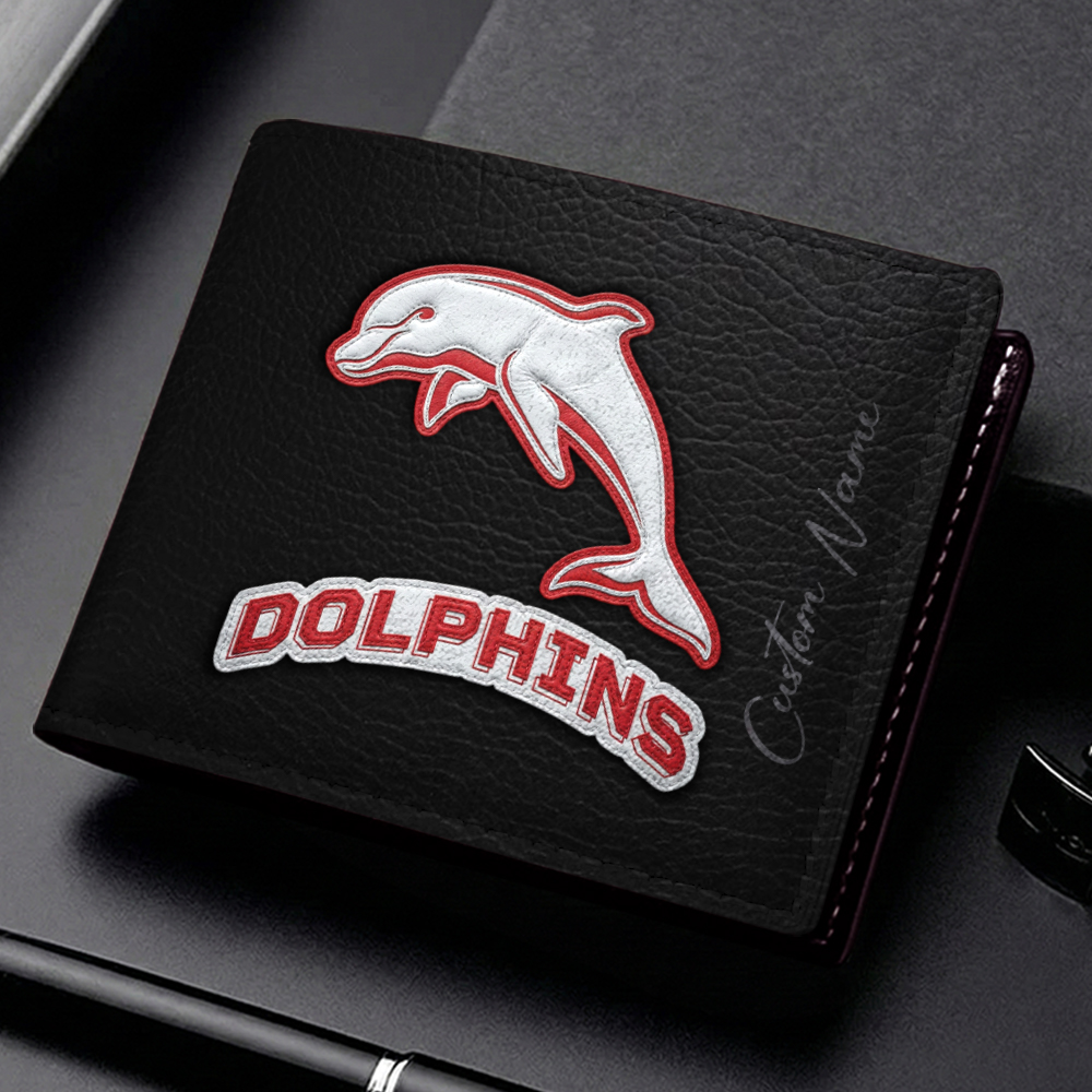 Auspiritmerch Dolphins Personalized Leather Wallet Gift For Fans