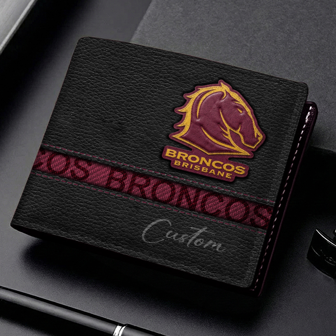 Auspiritmerch Brisbane Broncos Personalized Leather Wallet Gift For Fans