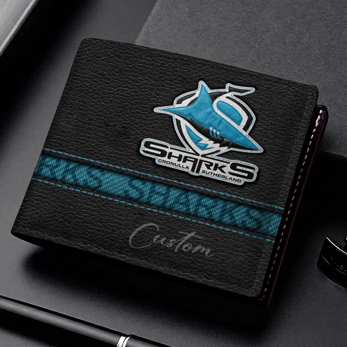 Auspiritmerch Cronulla-Sutherland Sharks Personalized Leather Wallet Gift For Fans